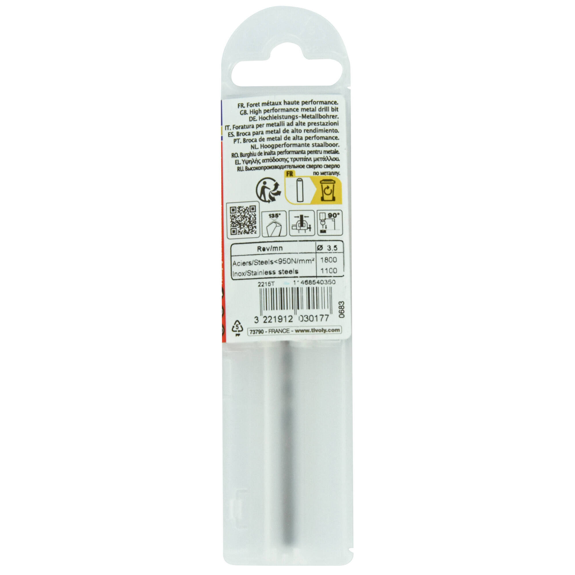 Ø: 3.5 / L: 70 / Broca para metal HSS-E5 (cobalto 5 %) -Afilado SPLIT POINT -Graduada SLR (Funda plástico)