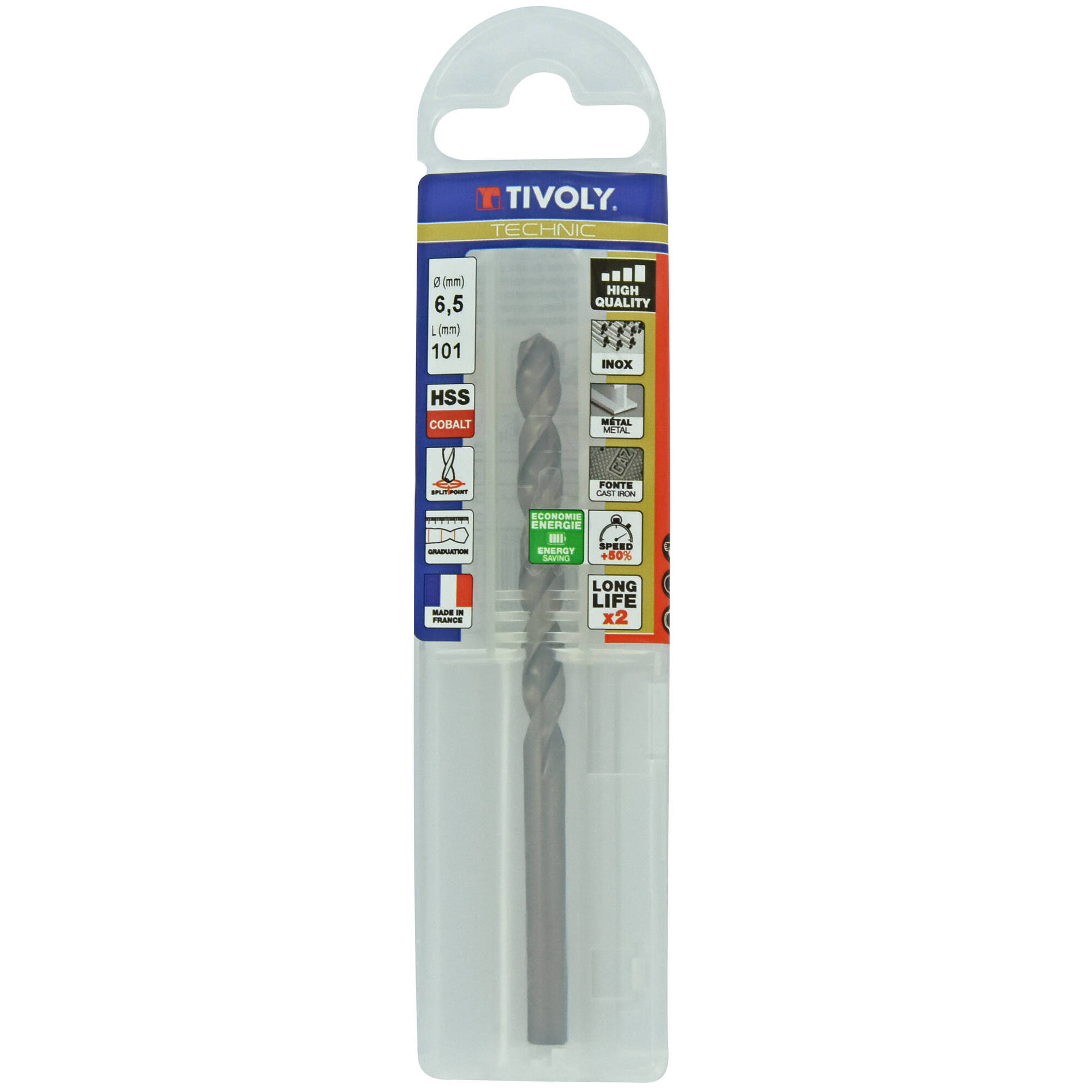 Ø: 6.5 / L: 101 / Broca para metal HSS-E5 (cobalto 5 %) -Afilado SPLIT POINT -Graduada SLR (Funda plástico)