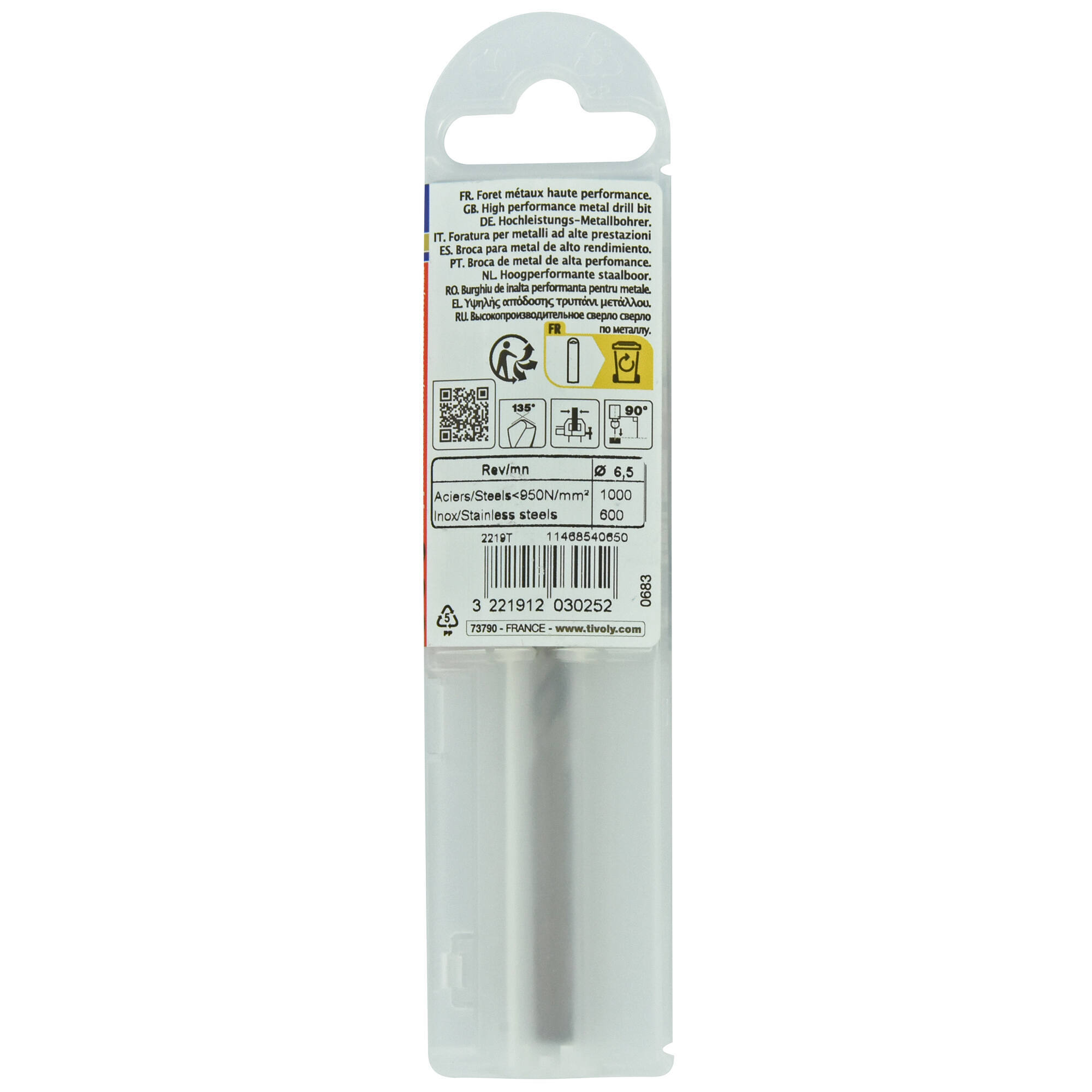 Ø: 6.5 / L: 101 / Broca para metal HSS-E5 (cobalto 5 %) -Afilado SPLIT POINT -Graduada SLR (Funda plástico)