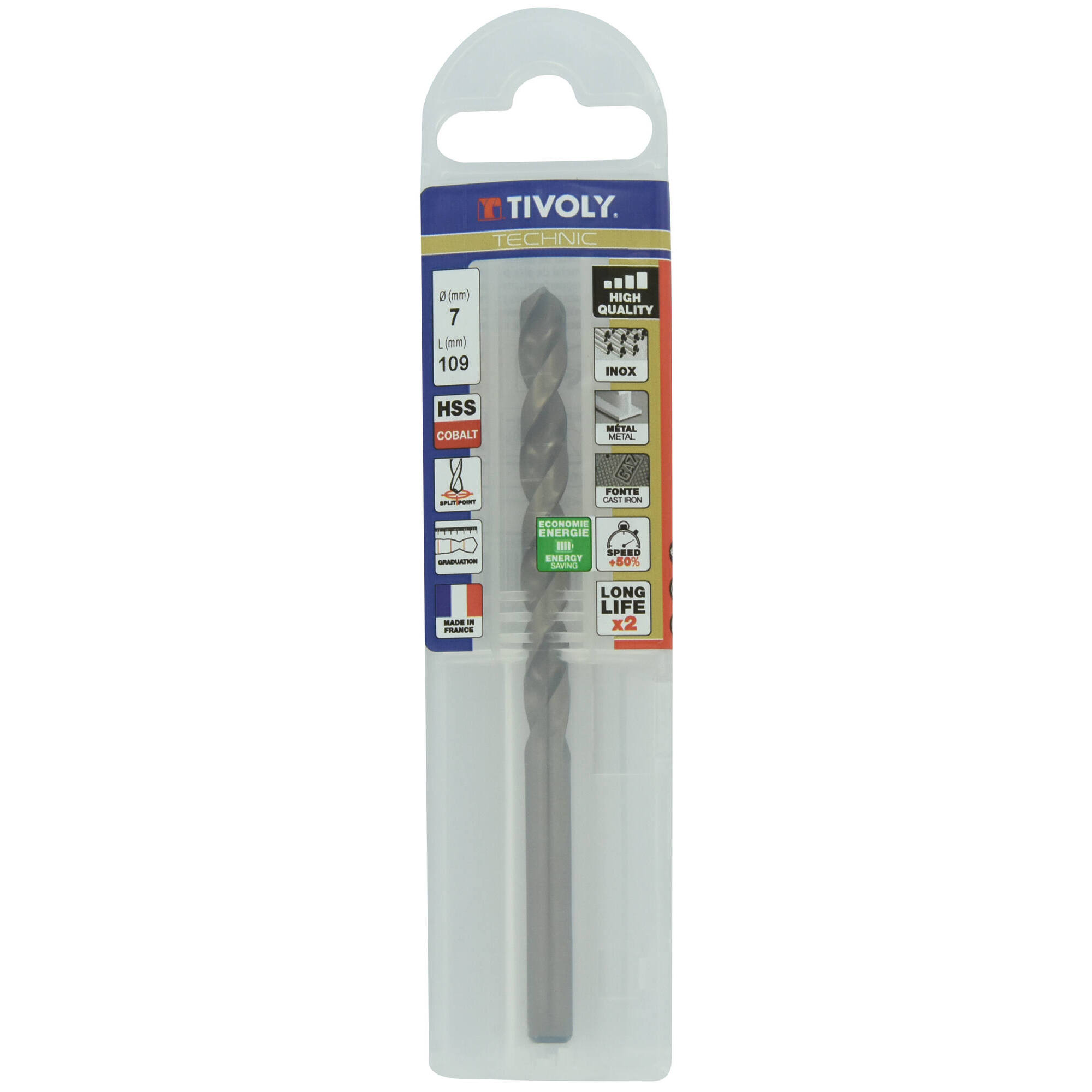 Ø: 7 / L: 109 / Broca para metal HSS-E5 (cobalto 5 %) -Afilado SPLIT POINT -Graduada SLR (Funda plástico)