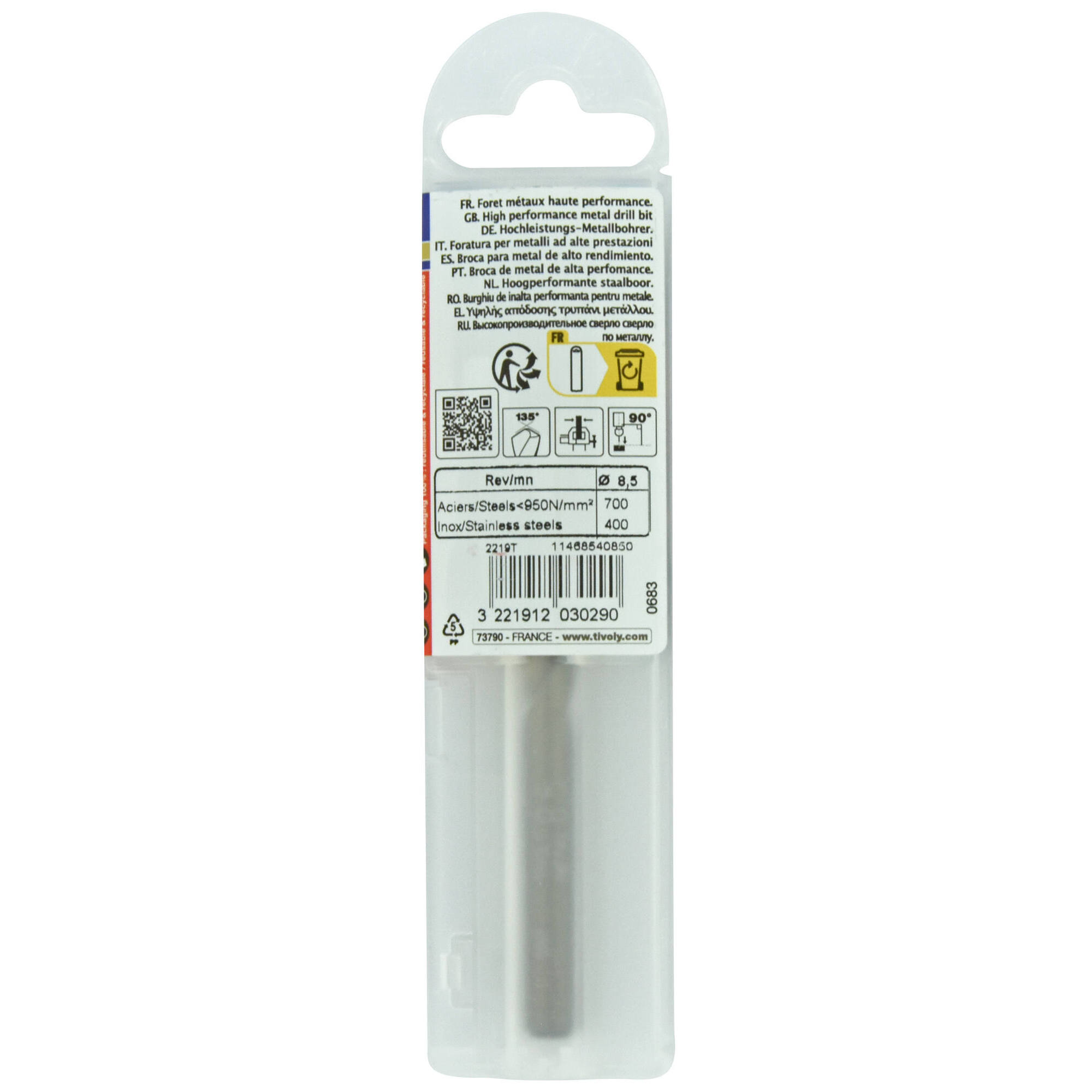 Ø: 8.5 / L: 117 / Broca para metal HSS-E5 (cobalto 5 %) -Afilado SPLIT POINT -Graduada SLR (Funda plástico)