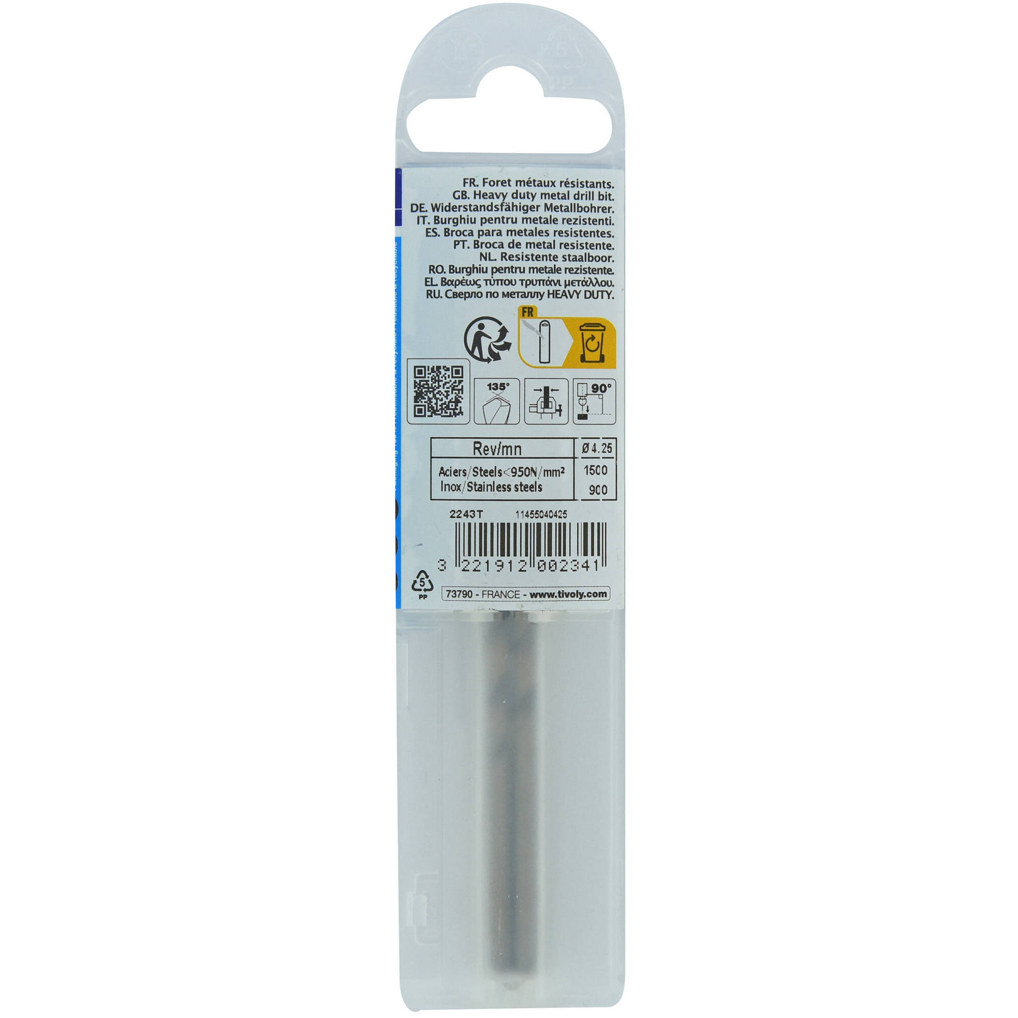 Ø: 4.25 / L: 75 / Broca para metal HSS-E5 (cobalto 5 %) -Afilado SPLIT POINT -Graduada SLR (Funda plástico)