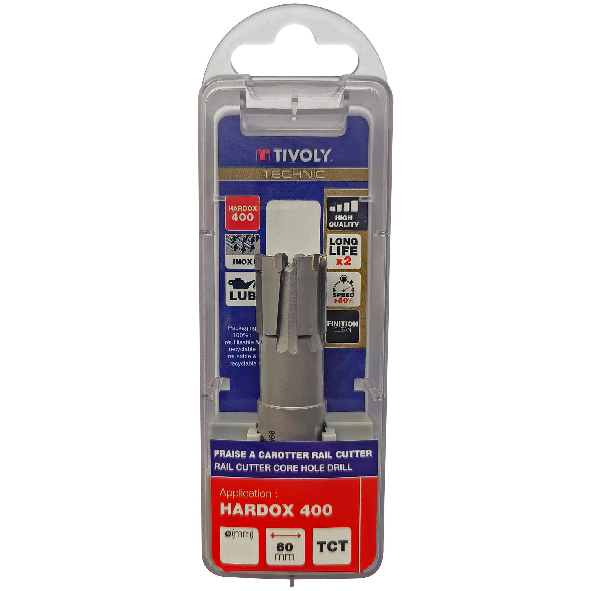 Fresa hueca TCT PARA RAÍLES | Serie corta | Dientes de metal duro (Caja colgante) Ø: 18 / Øint: 10 / L: 60