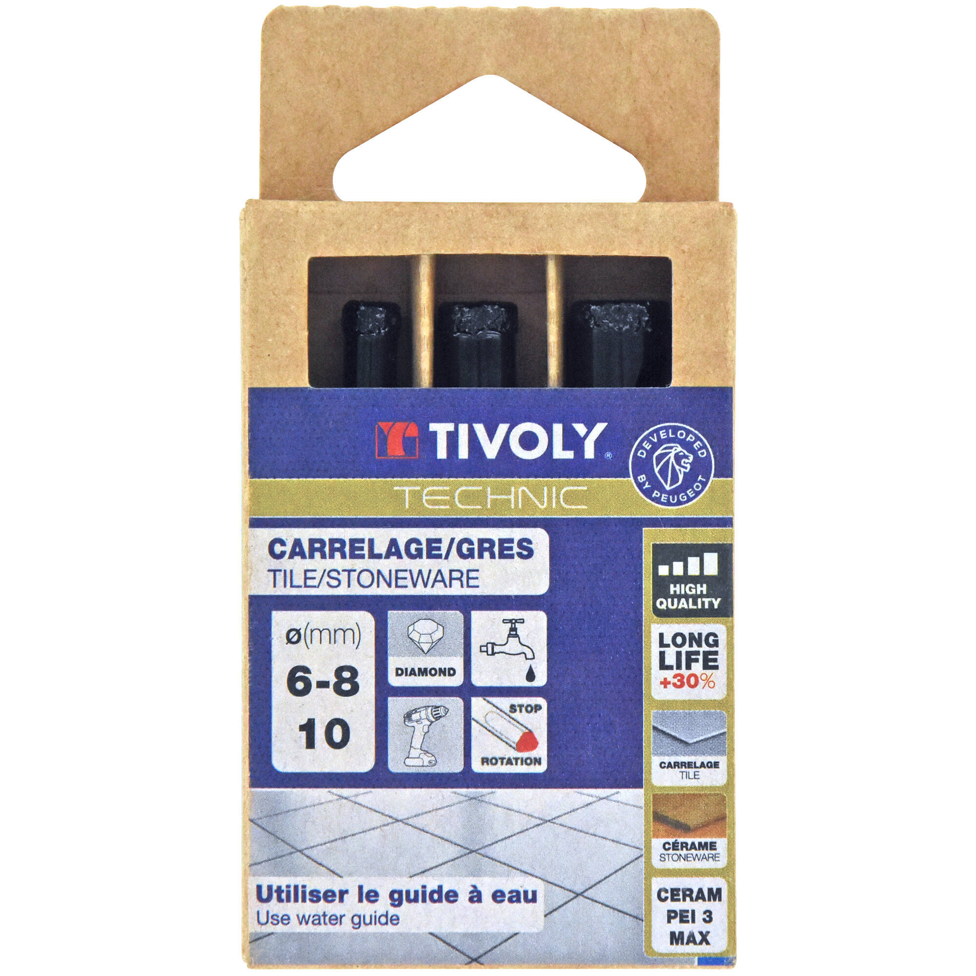 3 piezas - Brocas diamantadas soldadas taladrado con refrigeración Ø6-8-10 mm