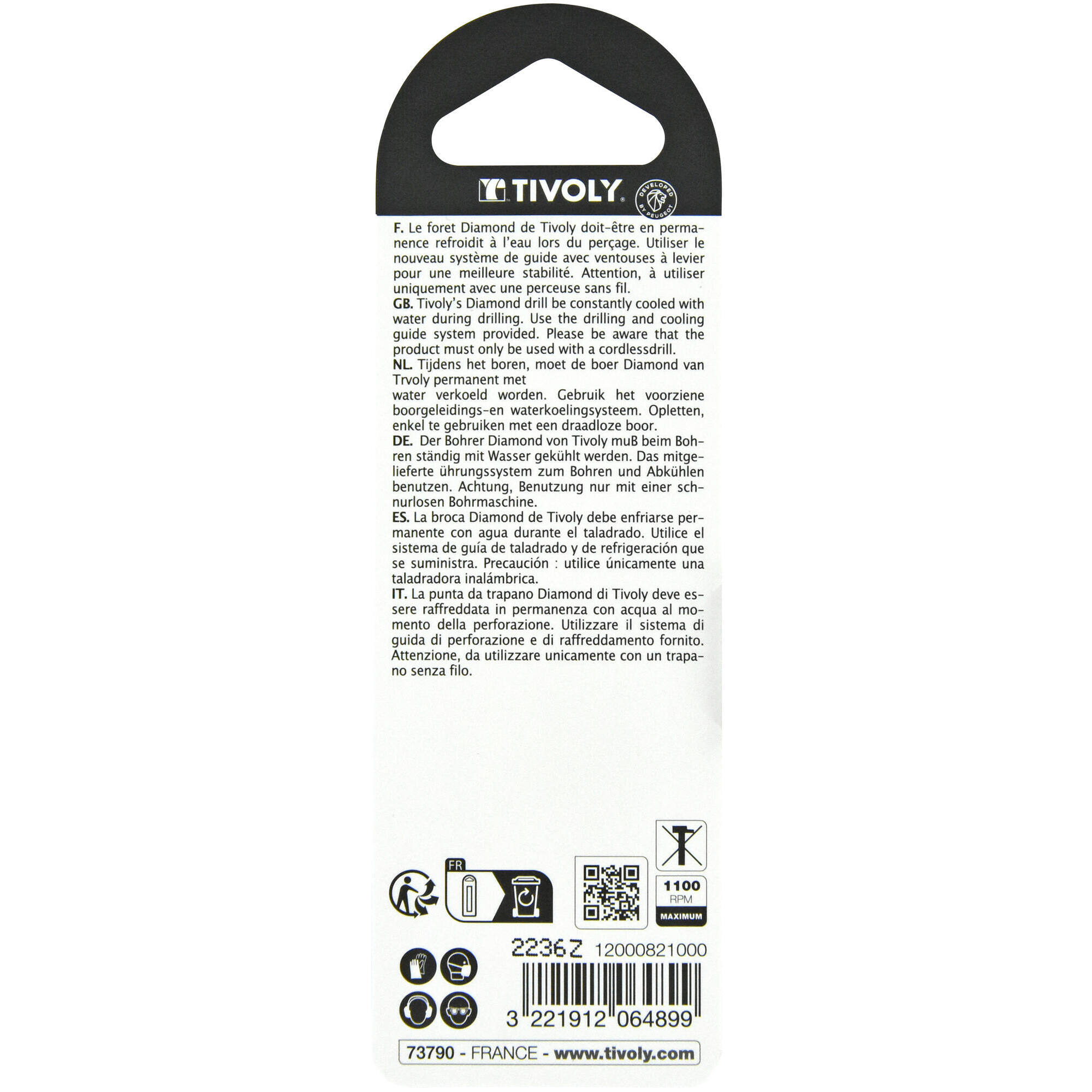 Ø: 10 / Broca diamantada taladrado con refrigeración -Mango hexagonal (Blíster) / L: 55