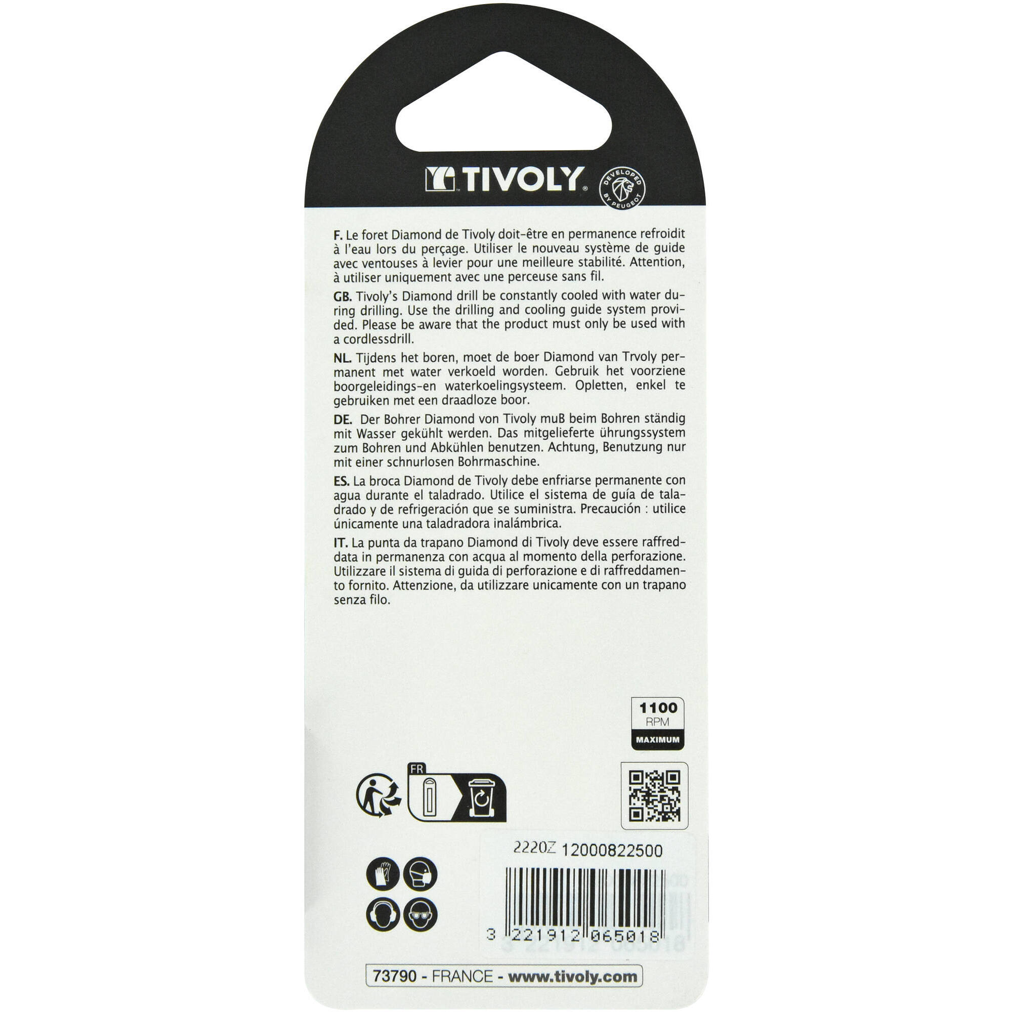 Ø: 25 / Broca diamantada taladrado con refrigeración -Mango hexagonal (Blíster) / L: 55