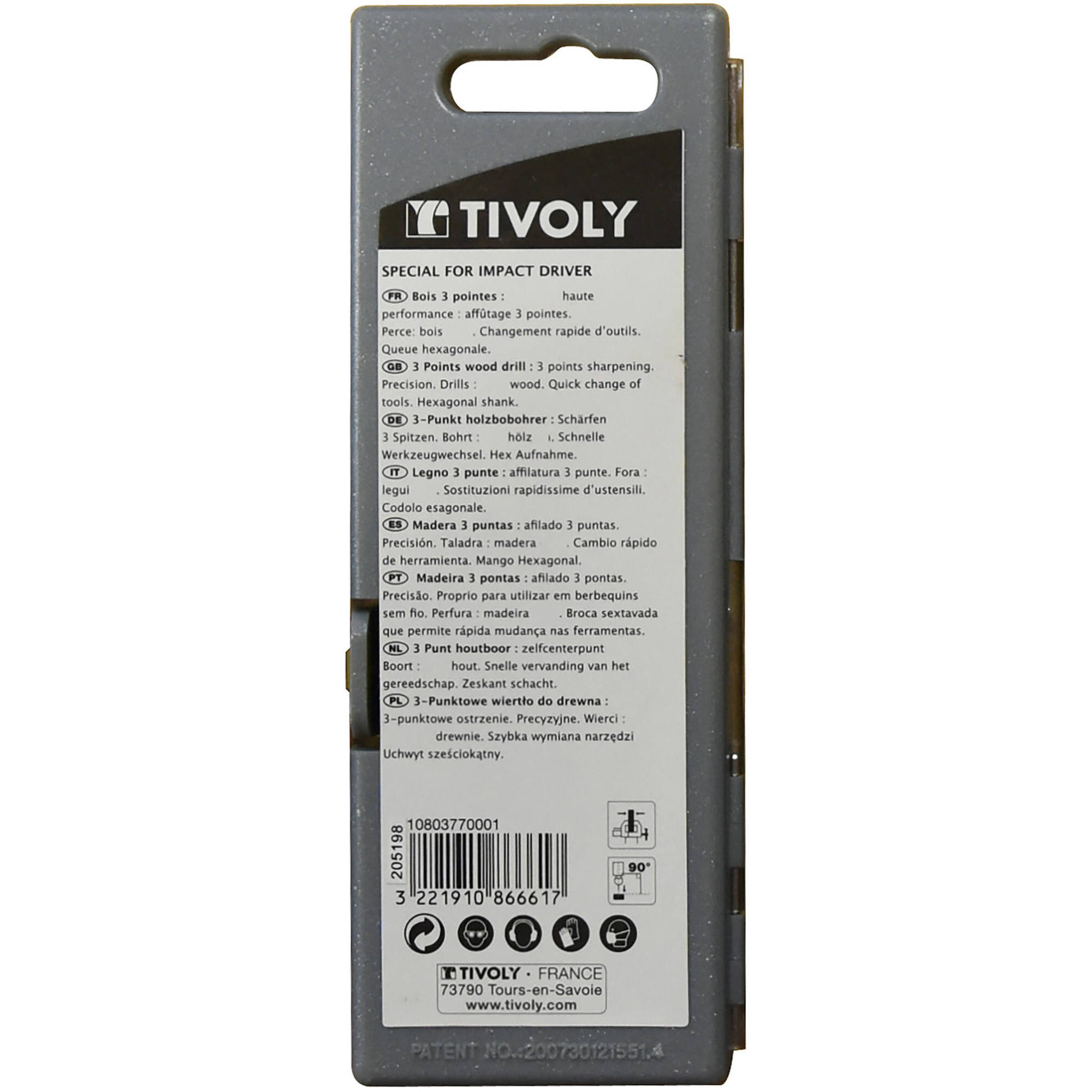 5 brocas para madera 3 puntas mango hexagonal Ø 3 a 8 mm