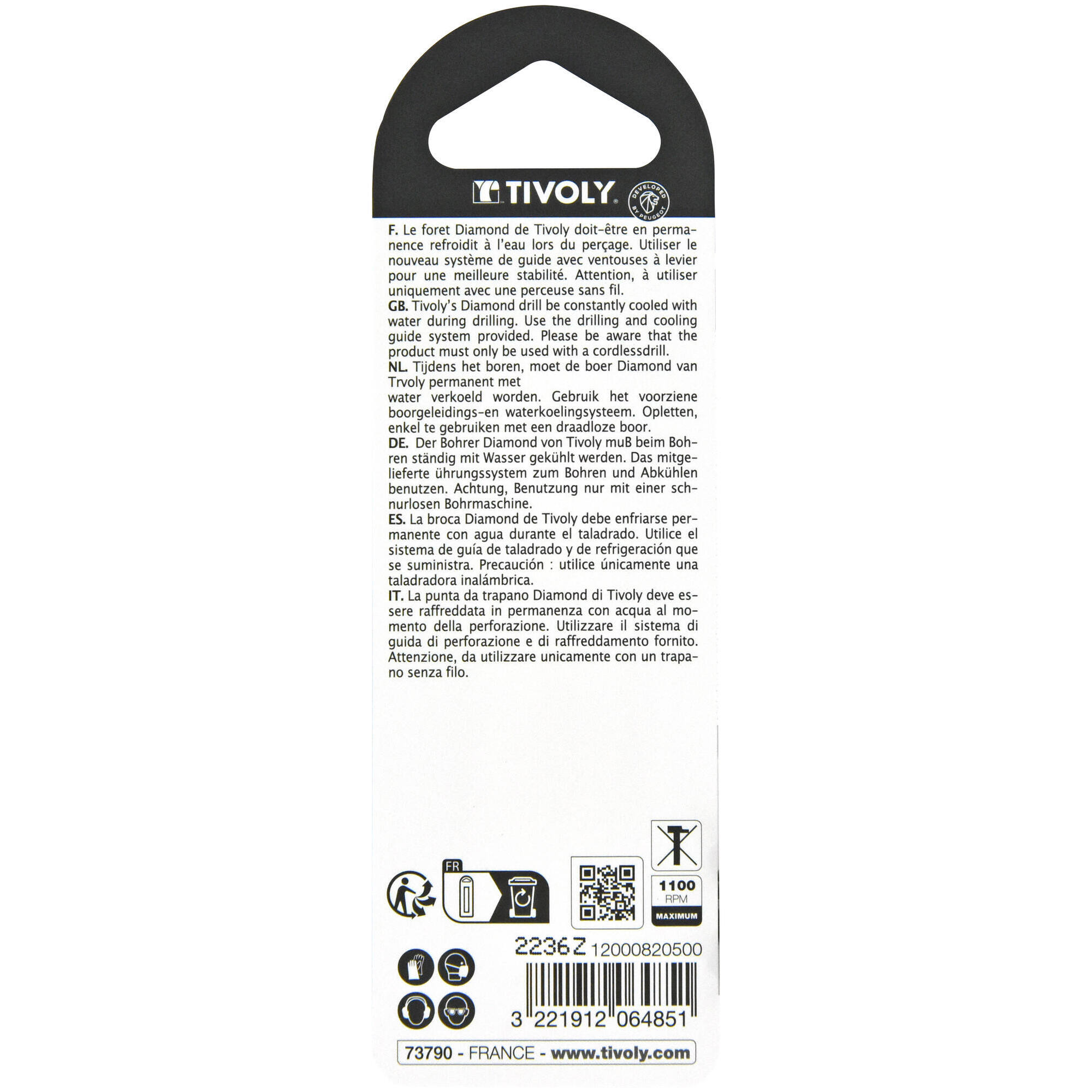 Ø: 5 / Broca diamantada taladrado con refrigeración -Mango hexagonal (Blíster) / L: 55