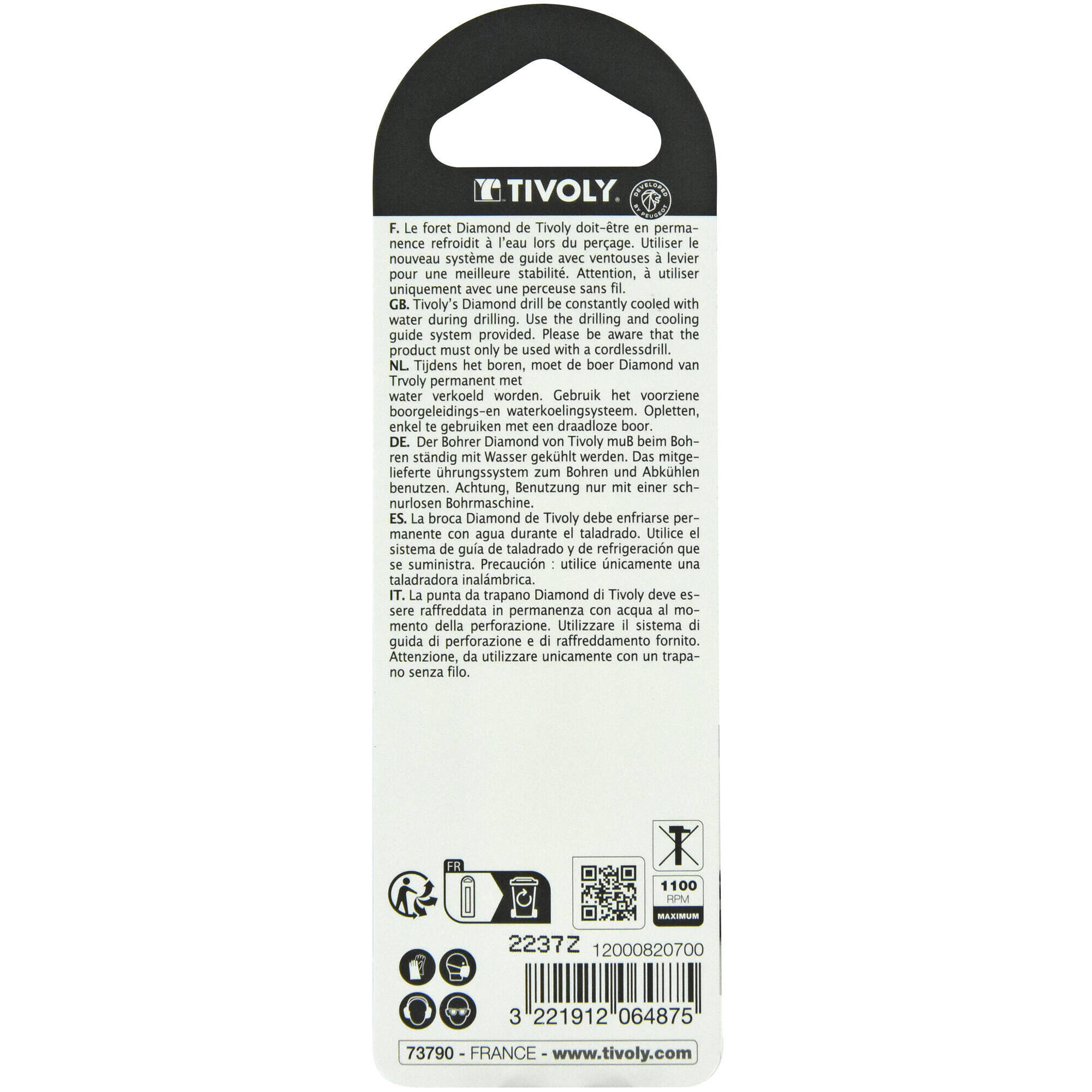 Ø: 7 / Broca diamantada taladrado con refrigeración -Mango hexagonal (Blíster) / L: 55