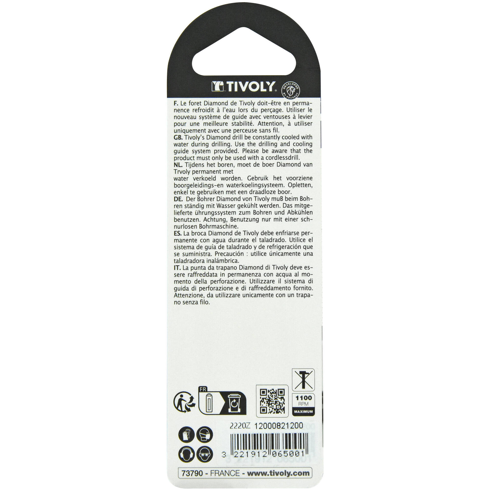 Ø: 12 / Broca diamantada taladrado con refrigeración -Mango hexagonal (Blíster) / L: 55