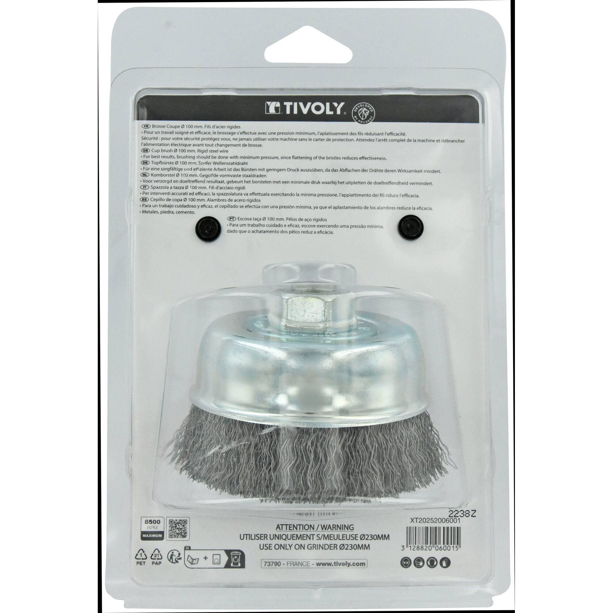 Cepillo COPA -Alambre de acero ondulado -Decapado de metal (Blíster) / Ø: 100 / 0.35