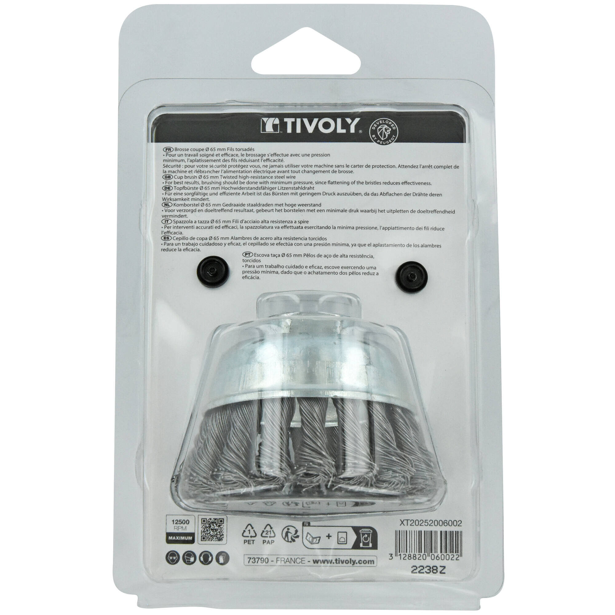 Cepillo COPA -Alambre de acero trenzado -Decapado grueso de metal (Blíster) / Ø: 65 / 0.35