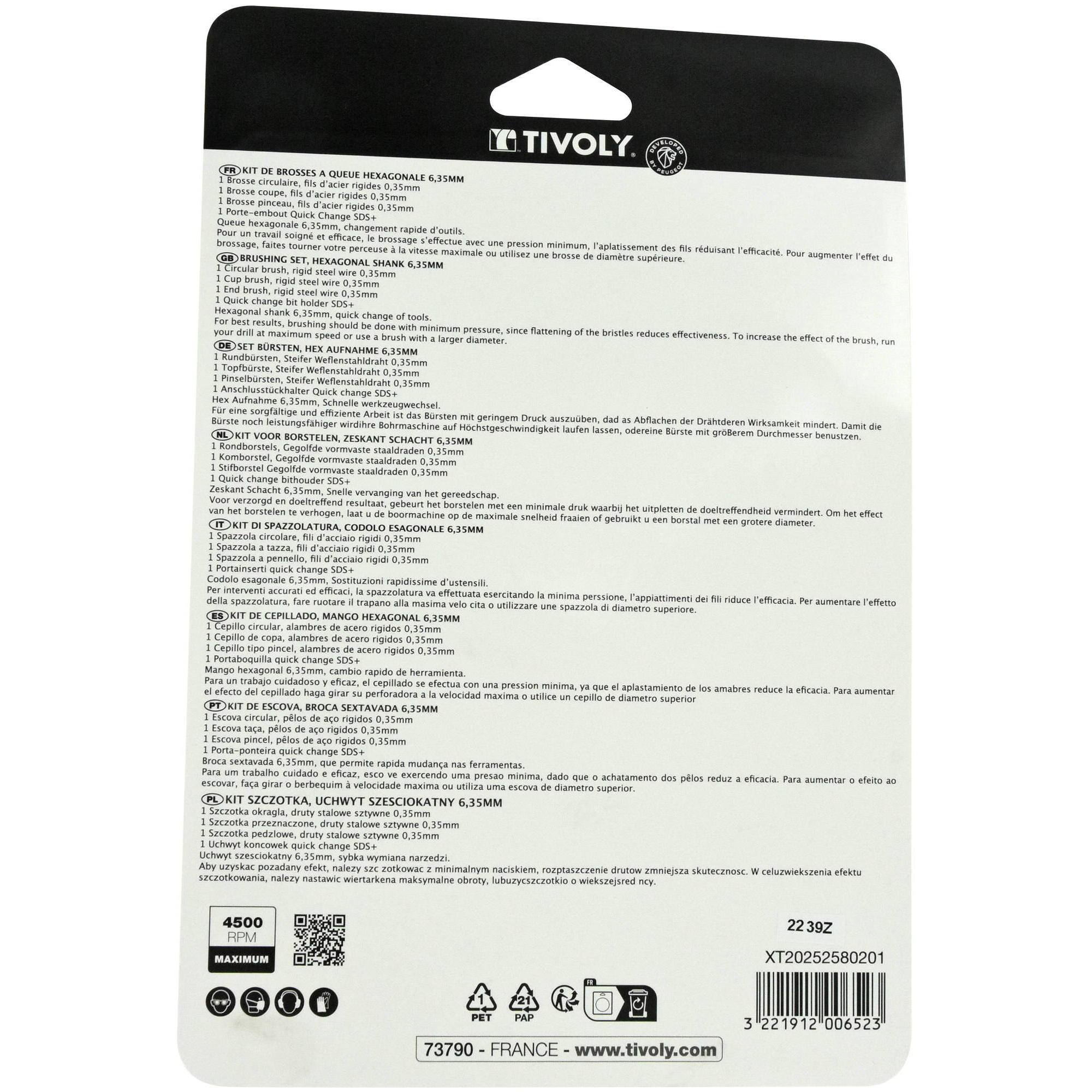 4 piezas: 3 cepillos metálicos + 1 adaptador SDS+