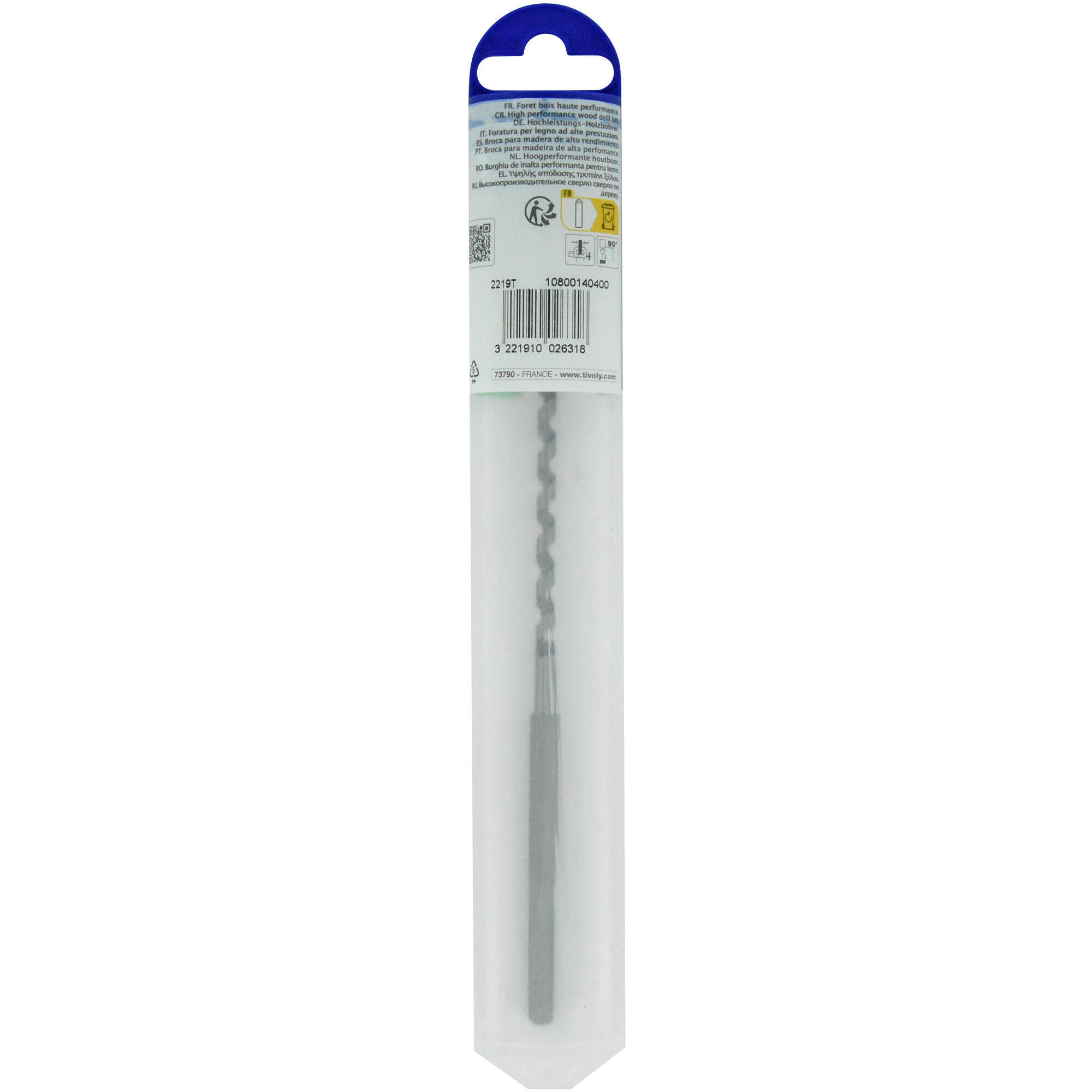 Ø: 4 / Broca para madera espiral única L. 200 mm -Mango hexagonal (Funda plástico) / L: 200