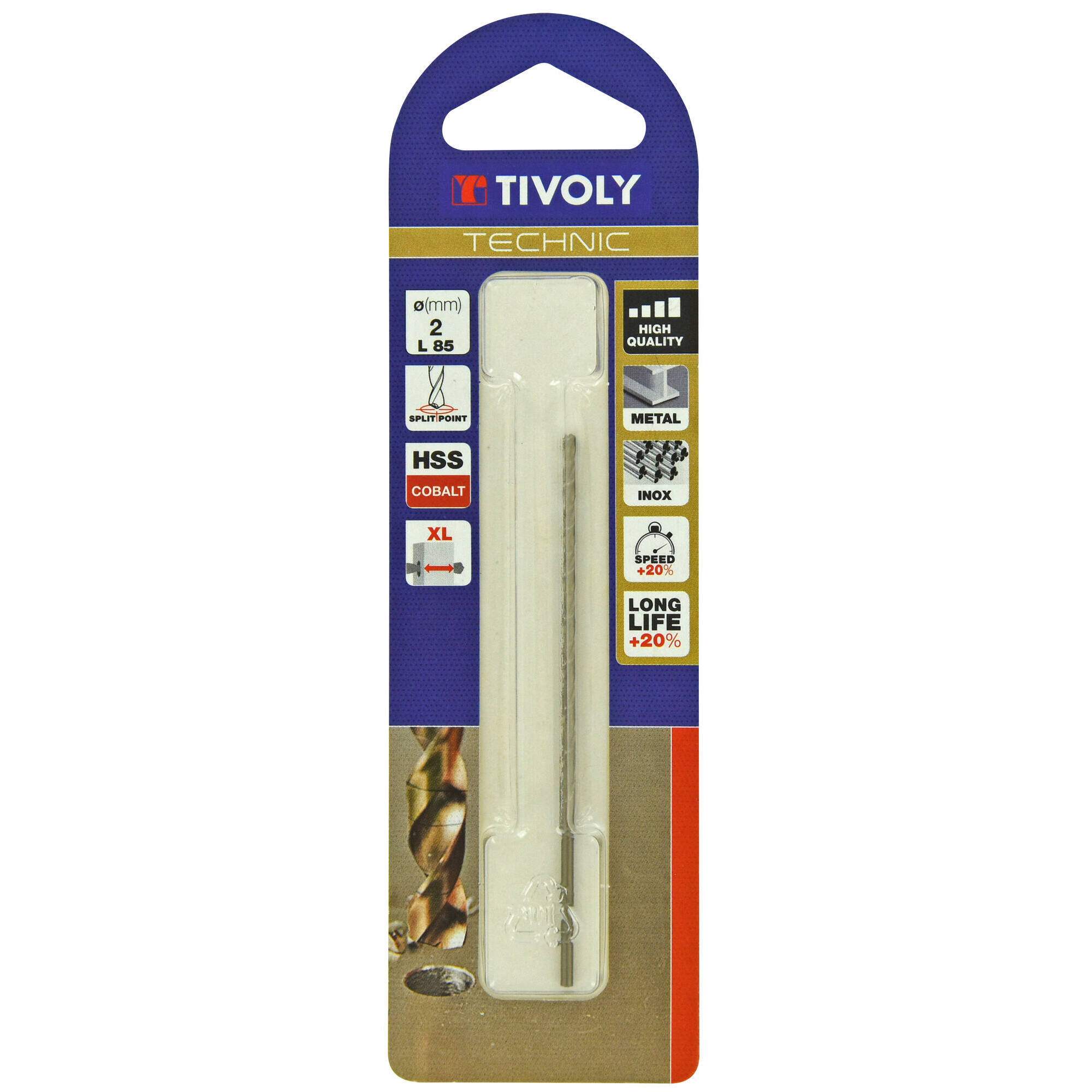 Ø: 2 / L: 85 / Broca para metal HSS-E5 (cobalto 5 %) -Serie larga -Afilado SPLIT POINT (Blíster)