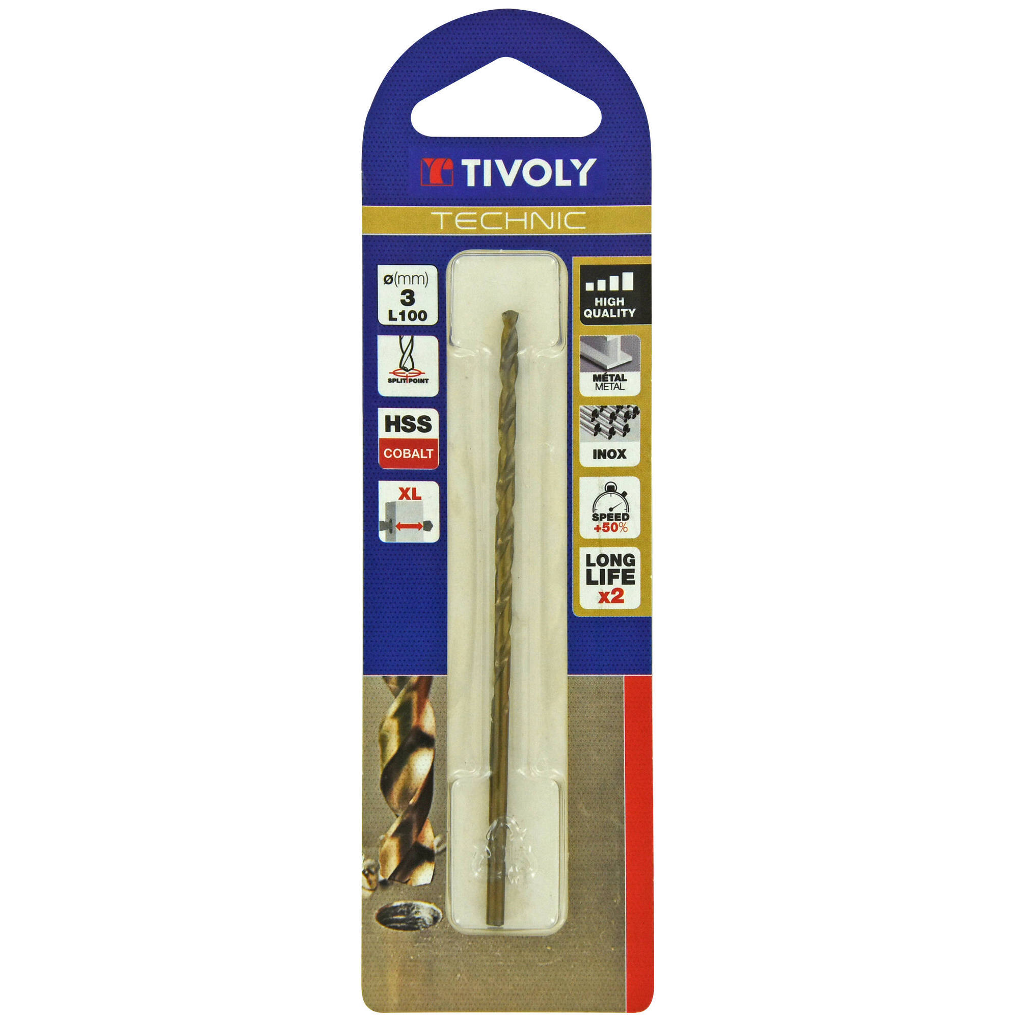 Ø: 3 / L: 100 / Broca para metal HSS-E5 (cobalto 5 %) -Serie larga -Afilado SPLIT POINT (Blíster)