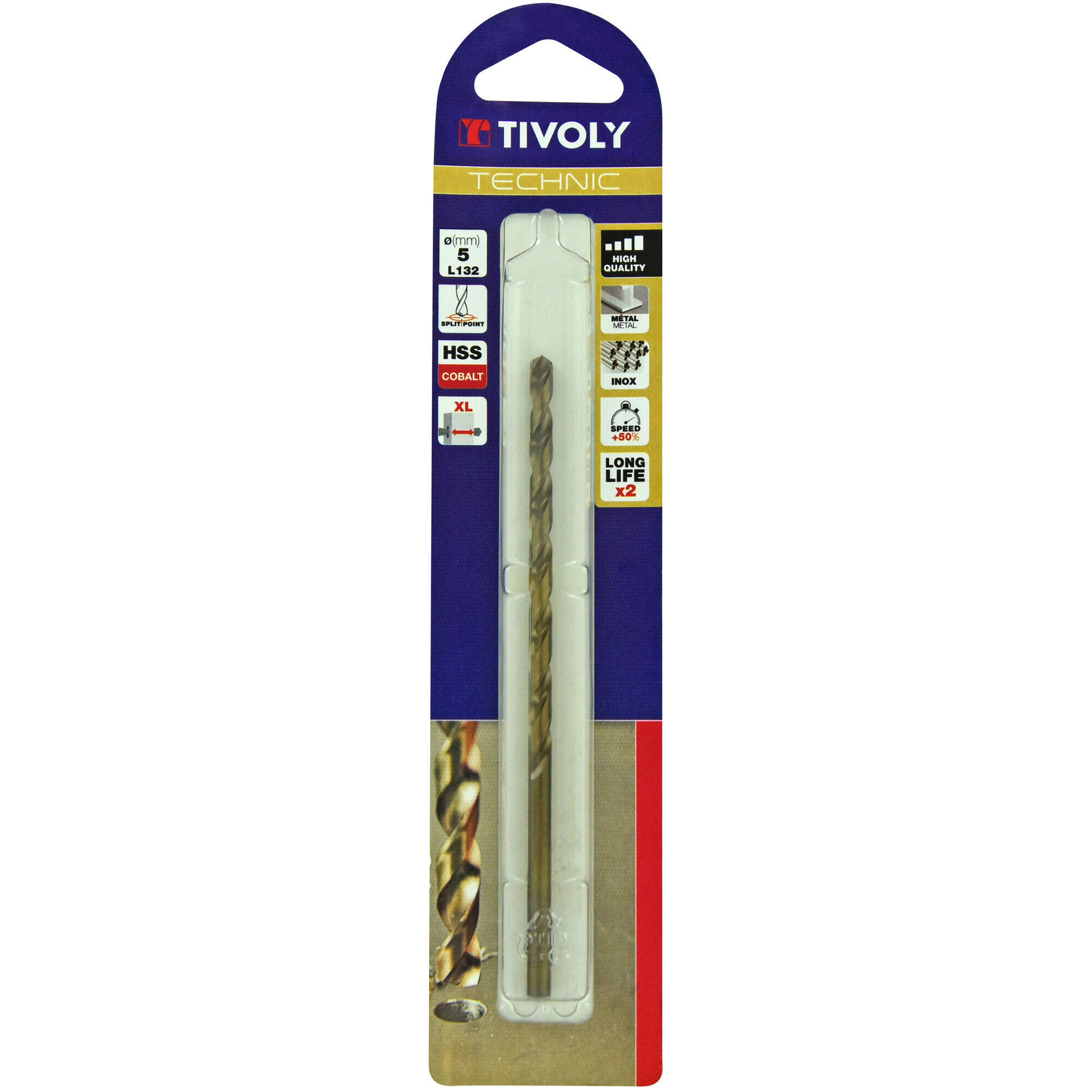 Ø: 5 / L: 132 / Broca para metal HSS-E5 (cobalto 5 %) -Serie larga -Afilado SPLIT POINT (Blíster)