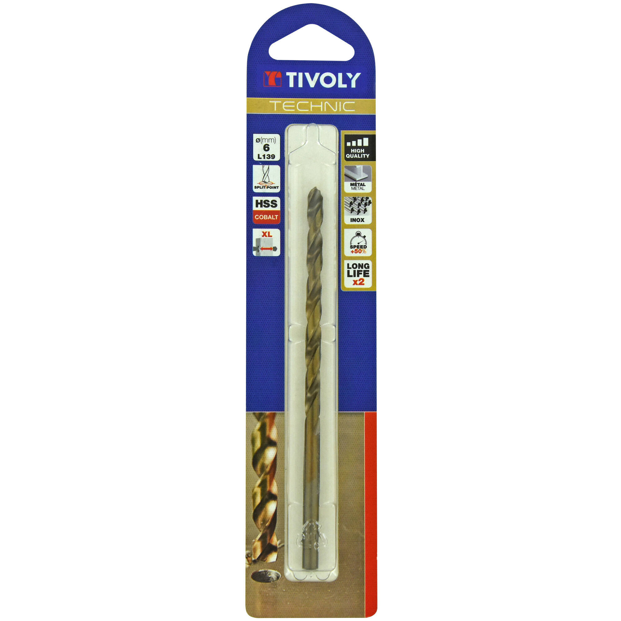 Ø: 6 / L: 139 / Broca para metal HSS-E5 (cobalto 5 %) -Serie larga -Afilado SPLIT POINT (Blíster)