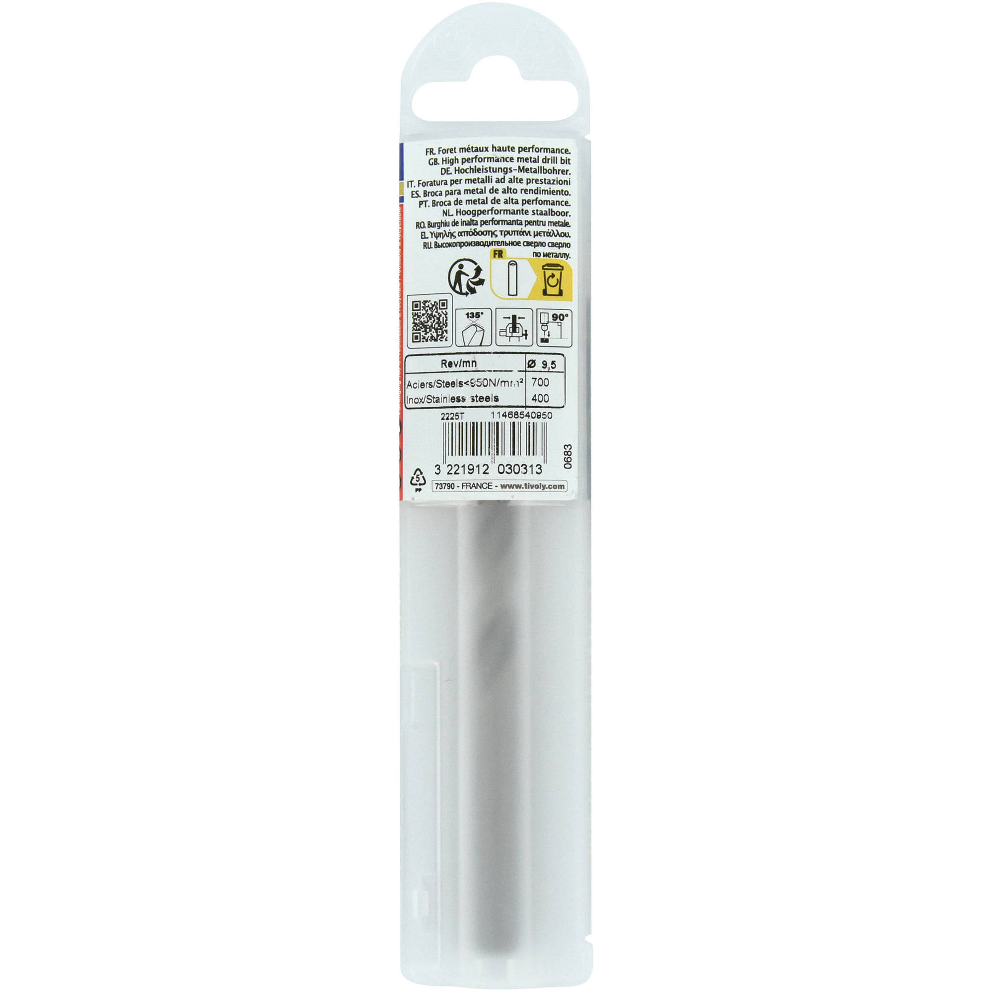 Ø: 9.5 / L: 125 / Broca para metal HSS-E5 (cobalto 5 %) -Afilado SPLIT POINT -Graduada SLR (Funda plástico)