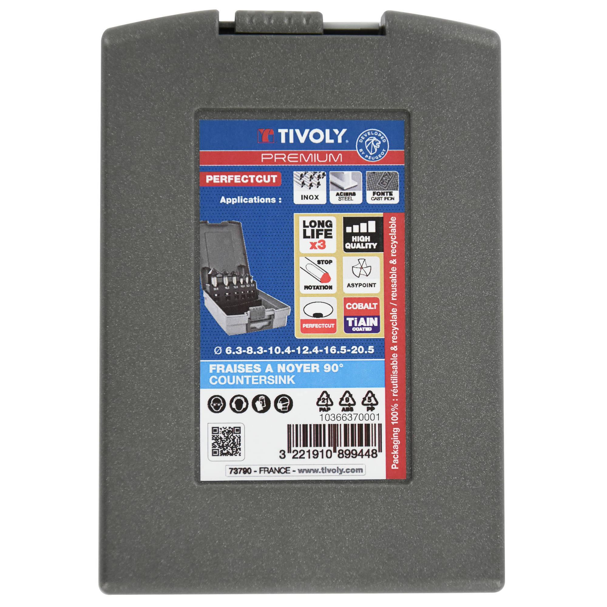 6 avellanadores HSSE5% cobalto con recubrimiento TiAN DIN335C a 90° Ø 6,3 a 20,5 mm PREMIUM