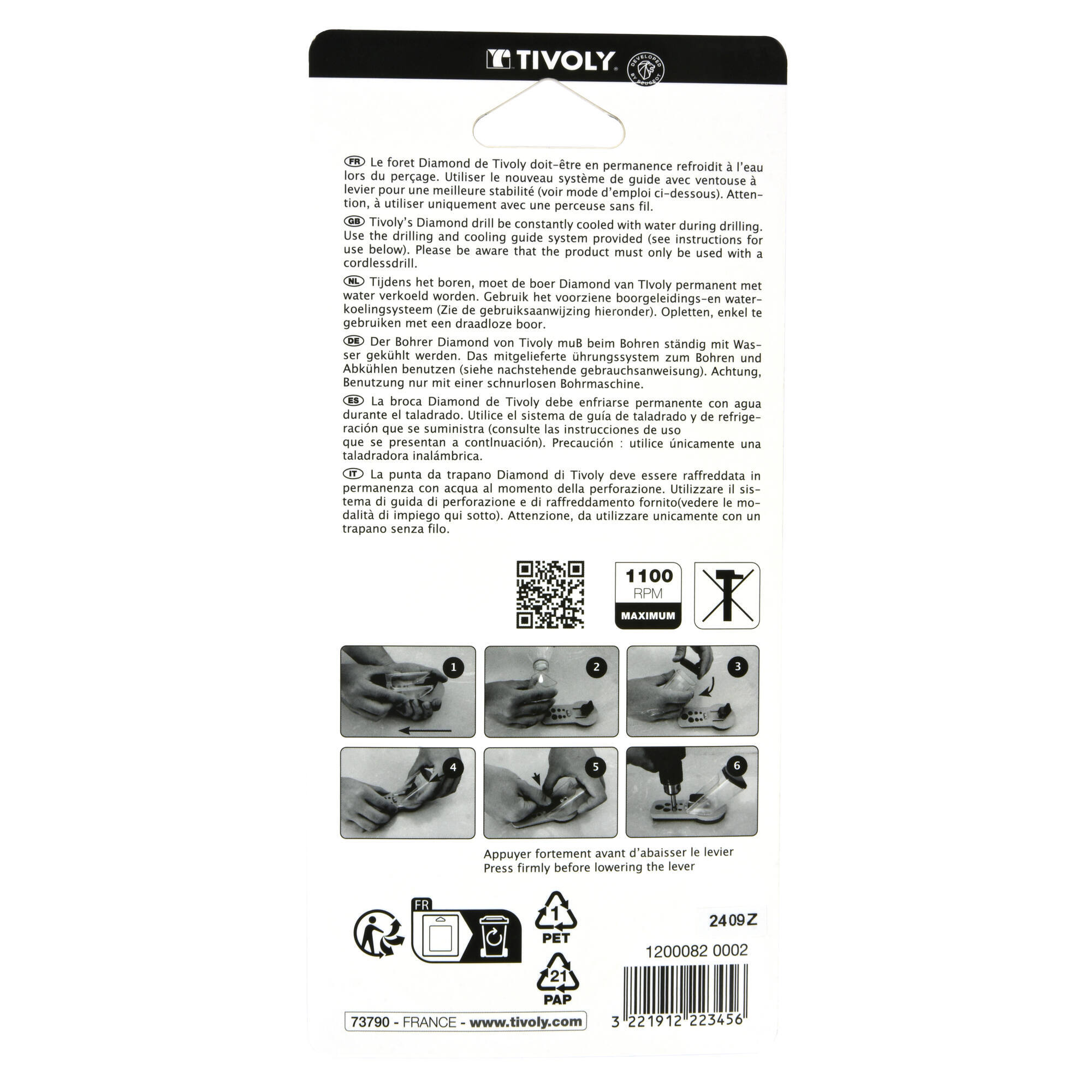 5 piezas - 4 brocas para azulejos Ø 5 a 10 mm + 1 guía