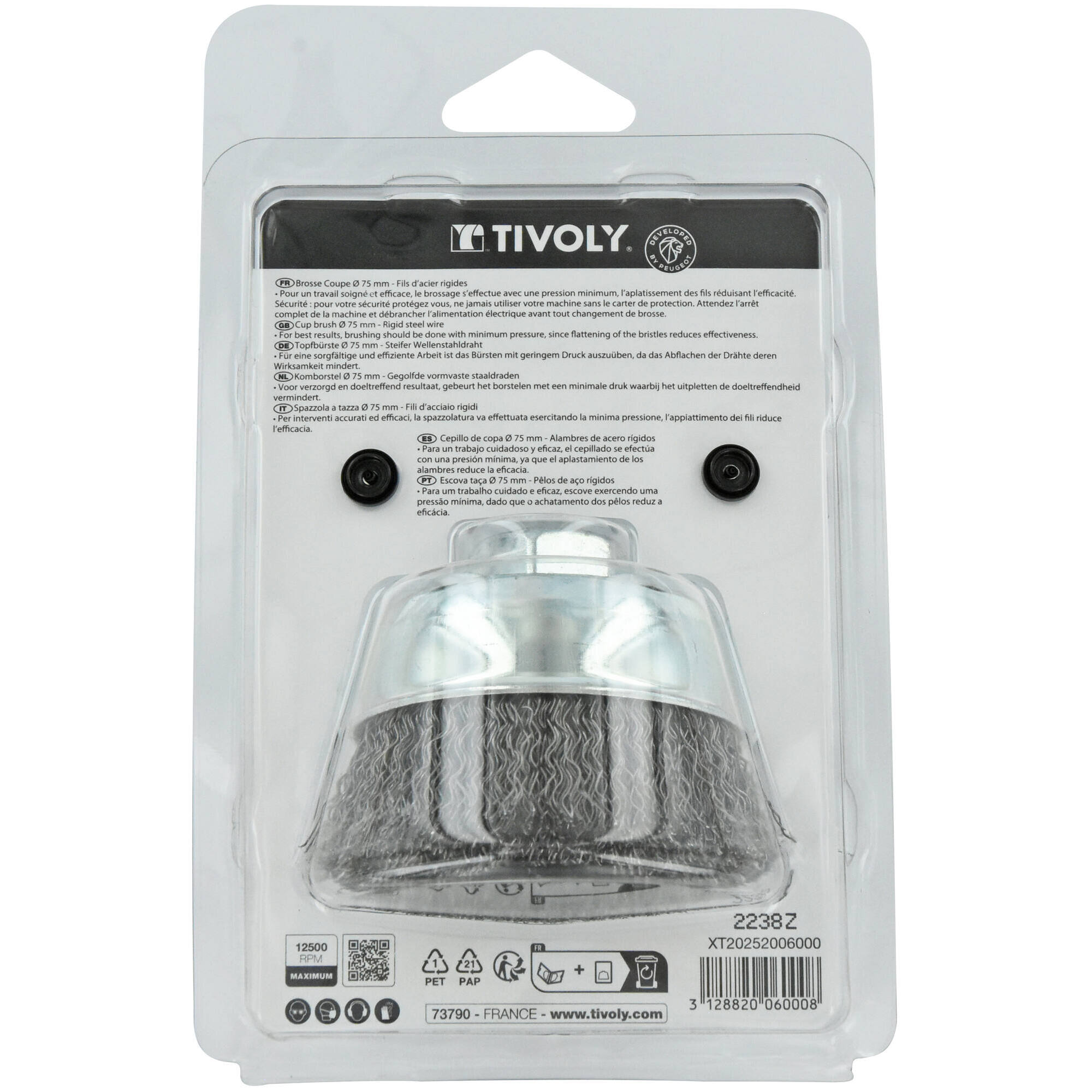 Cepillo COPA -Alambre de acero ondulado -Decapado de metal (Blíster) / Ø: 75 / 0.35