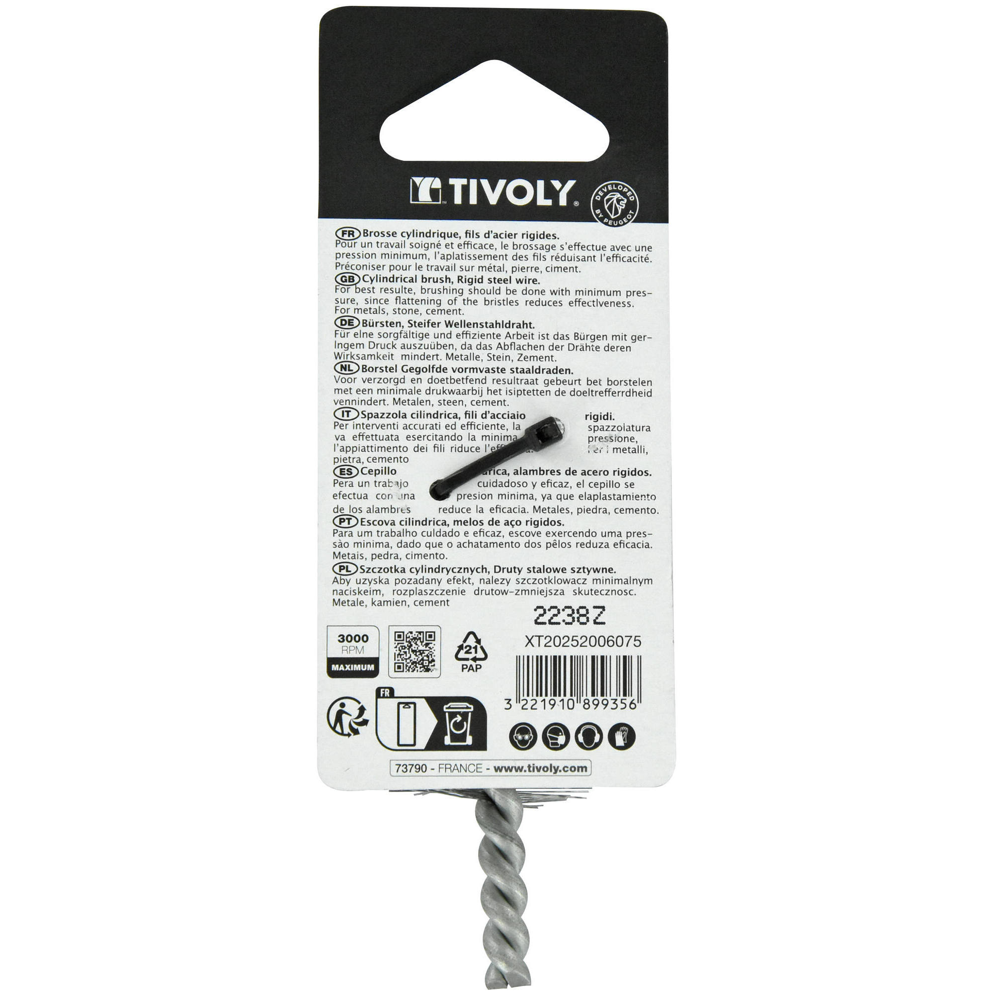 Cepillo CILÍNDRICO -Alambre de acero ondulado -Decapado de metal (Blíster) / Ø: 28 / 0.35