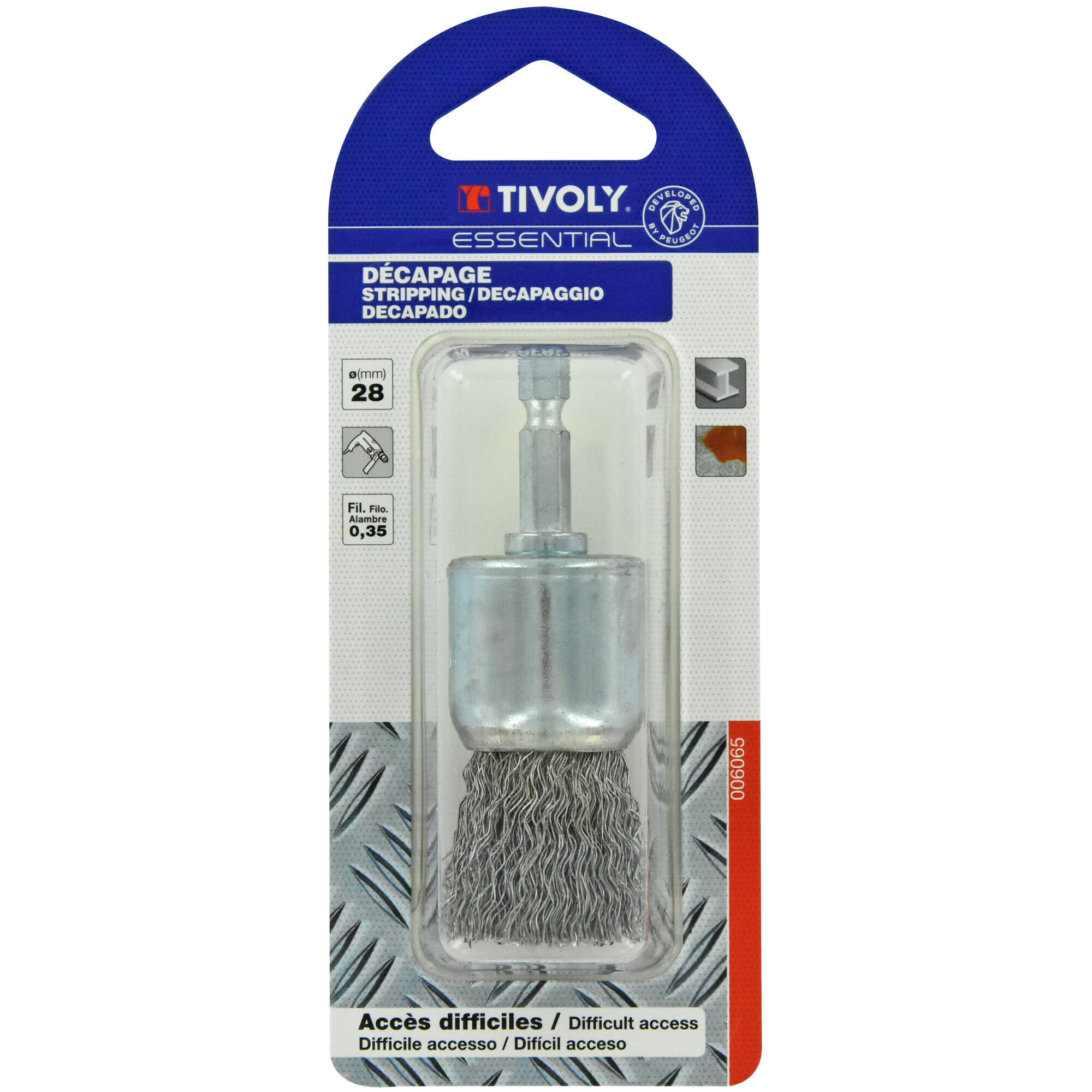 Cepillo PINCEL -Alambre de acero ondulado -Decapado de metal (Blíster) / Ø: 28 / 0.35