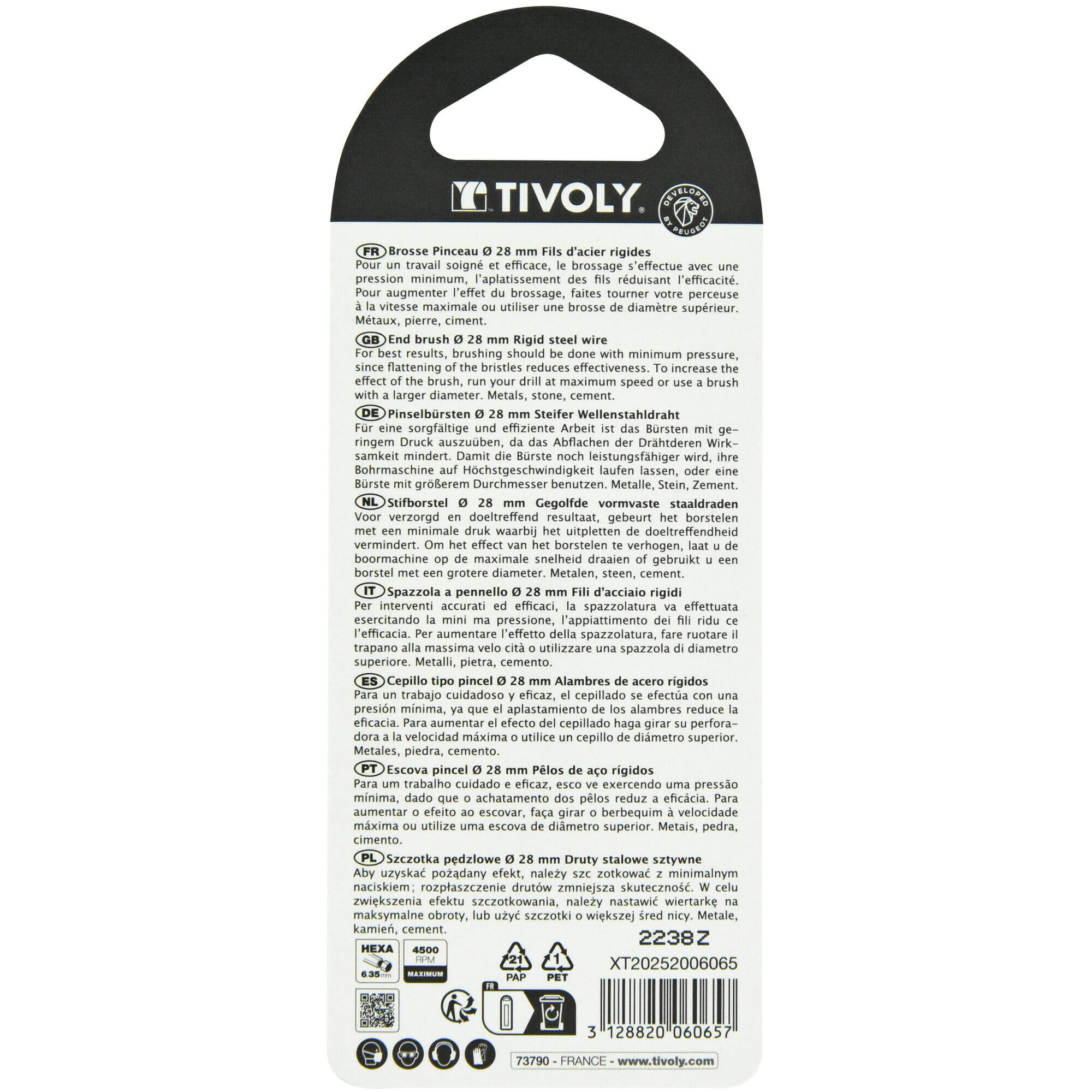 Cepillo PINCEL -Alambre de acero ondulado -Decapado de metal (Blíster) / Ø: 28 / 0.35