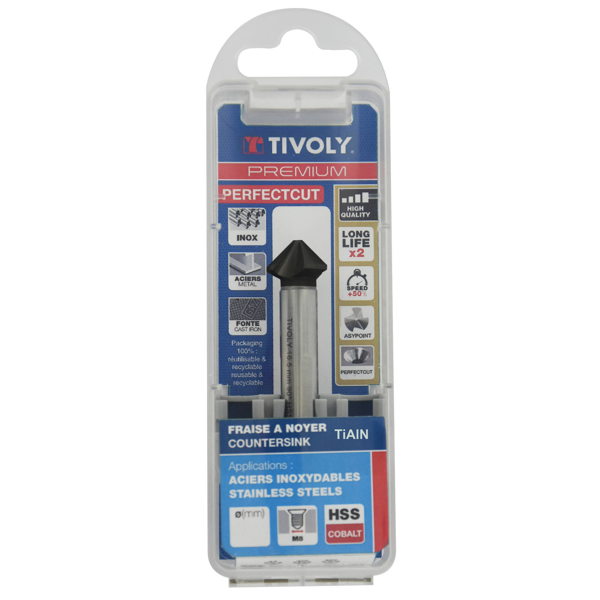 Avellanador HSSE5% cobalto Recubrimiento TiAlN DIN335C a 90º Mango cilíndrico (Caja colgante) / Ø: 31 / L: 71