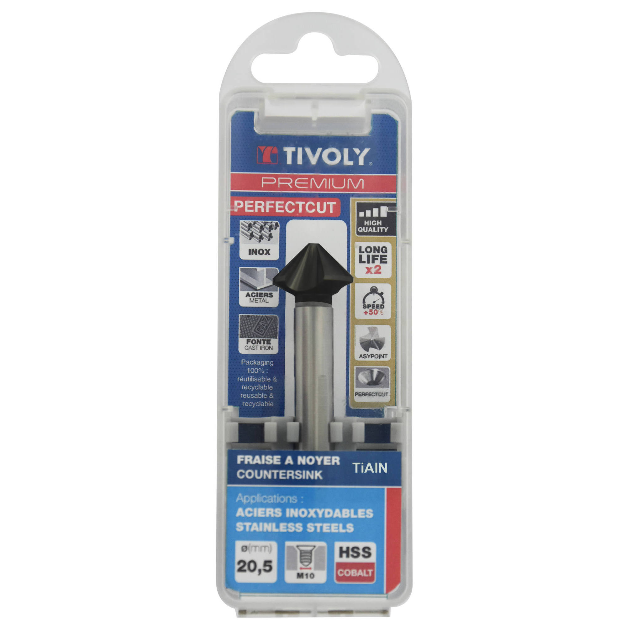 Avellanador HSSE5% cobalto Recubrimiento TiAlN DIN335C a 90º Mango cilíndrico (Caja colgante) / Ø: 20.5 / L: 63