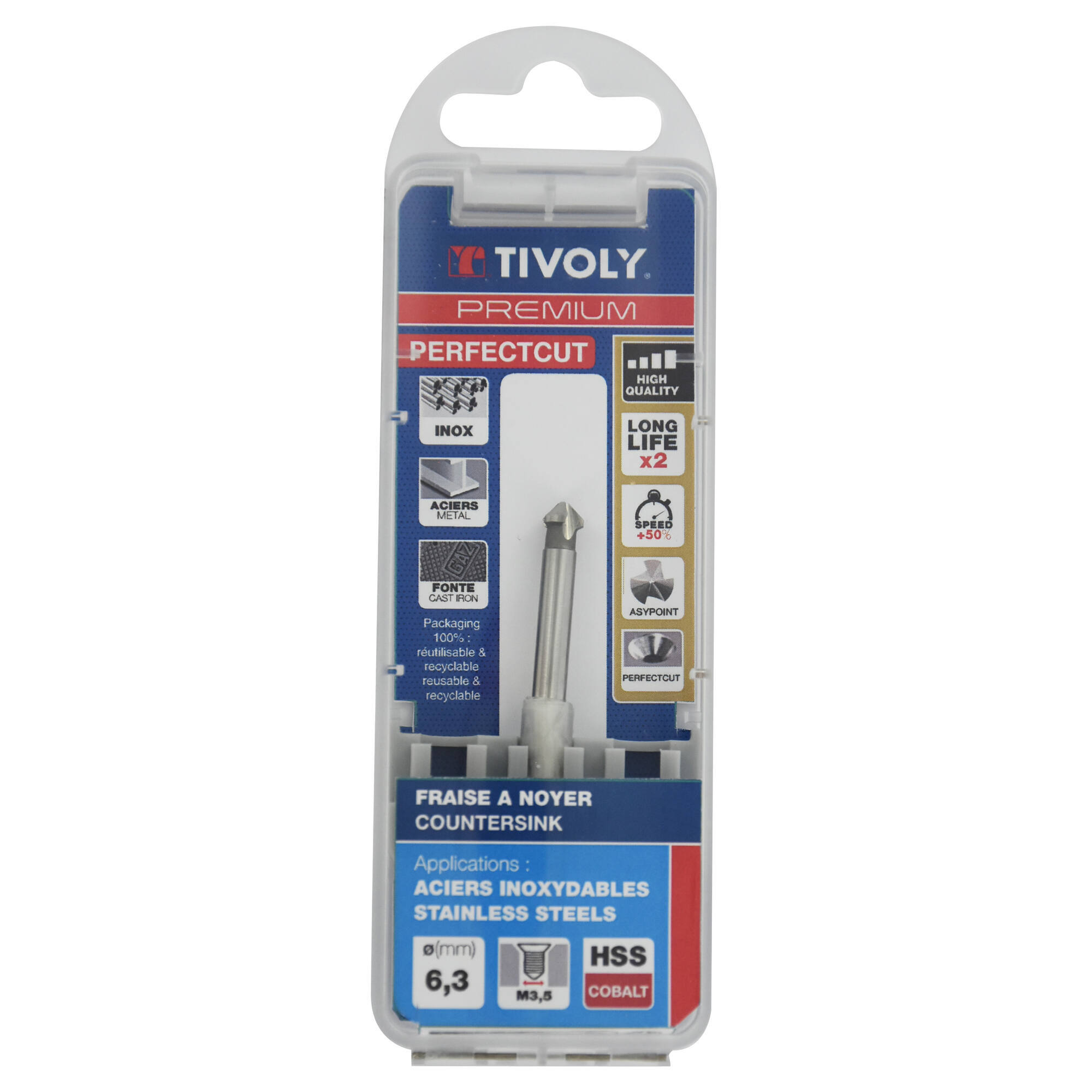 Avellanador PERFECTCUTl 90° HSS-E5 (cobalto 5%) -DIN 335C - Afilado ASYPOINT -Mango con 3 caras planas (Caja colgante) / Ø: 6.3 / L: 45