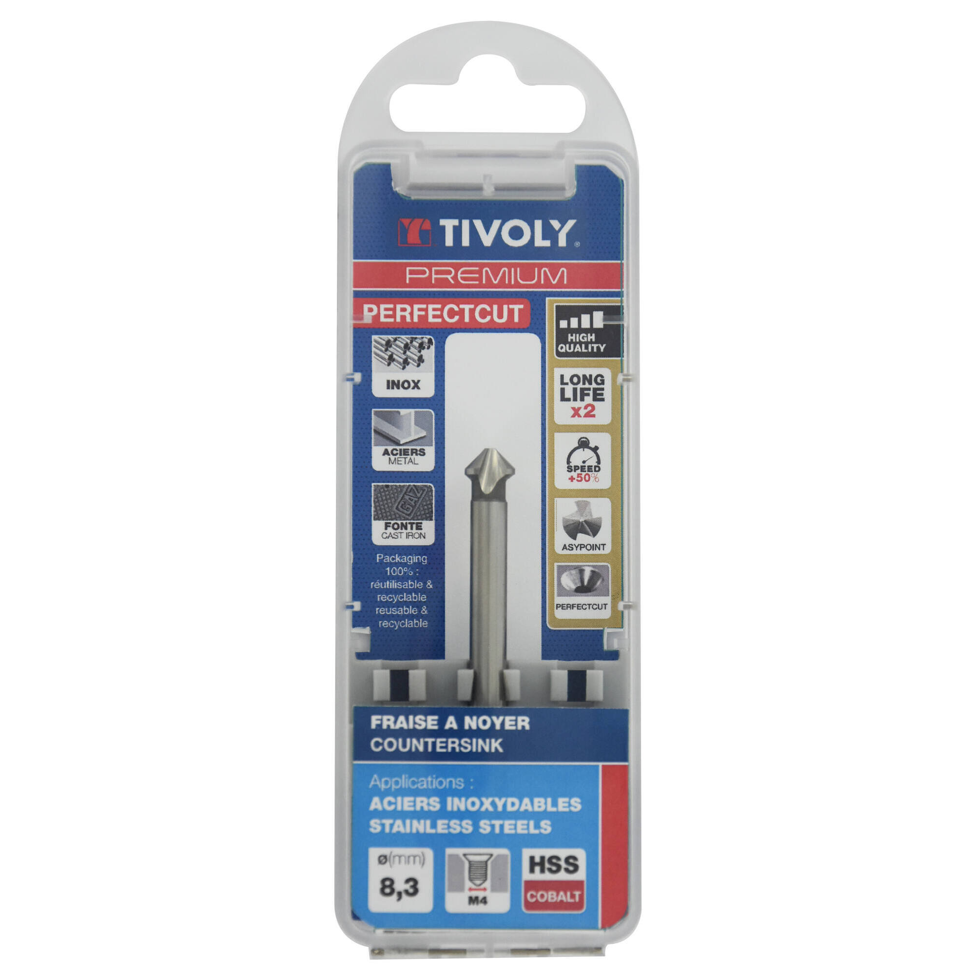 Avellanador PERFECTCUTl 90° HSS-E5 (cobalto 5%) -DIN 335C - Afilado ASYPOINT -Mango con 3 caras planas (Caja colgante) / Ø: 8.3 / L: 50