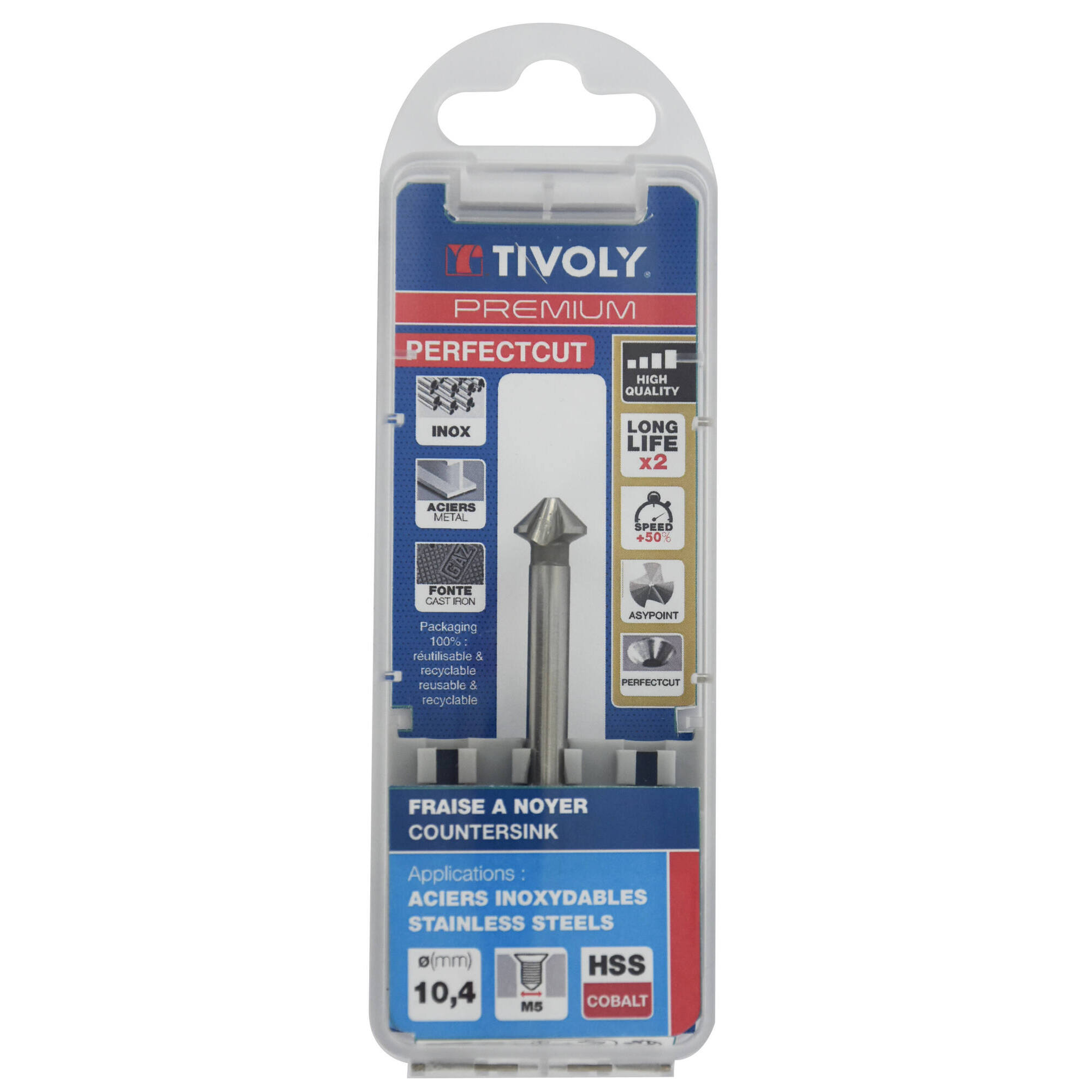 Avellanador PERFECTCUTl 90° HSS-E5 (cobalto 5%) -DIN 335C - Afilado ASYPOINT -Mango con 3 caras planas (Caja colgante) / Ø: 10.4 / L: 50