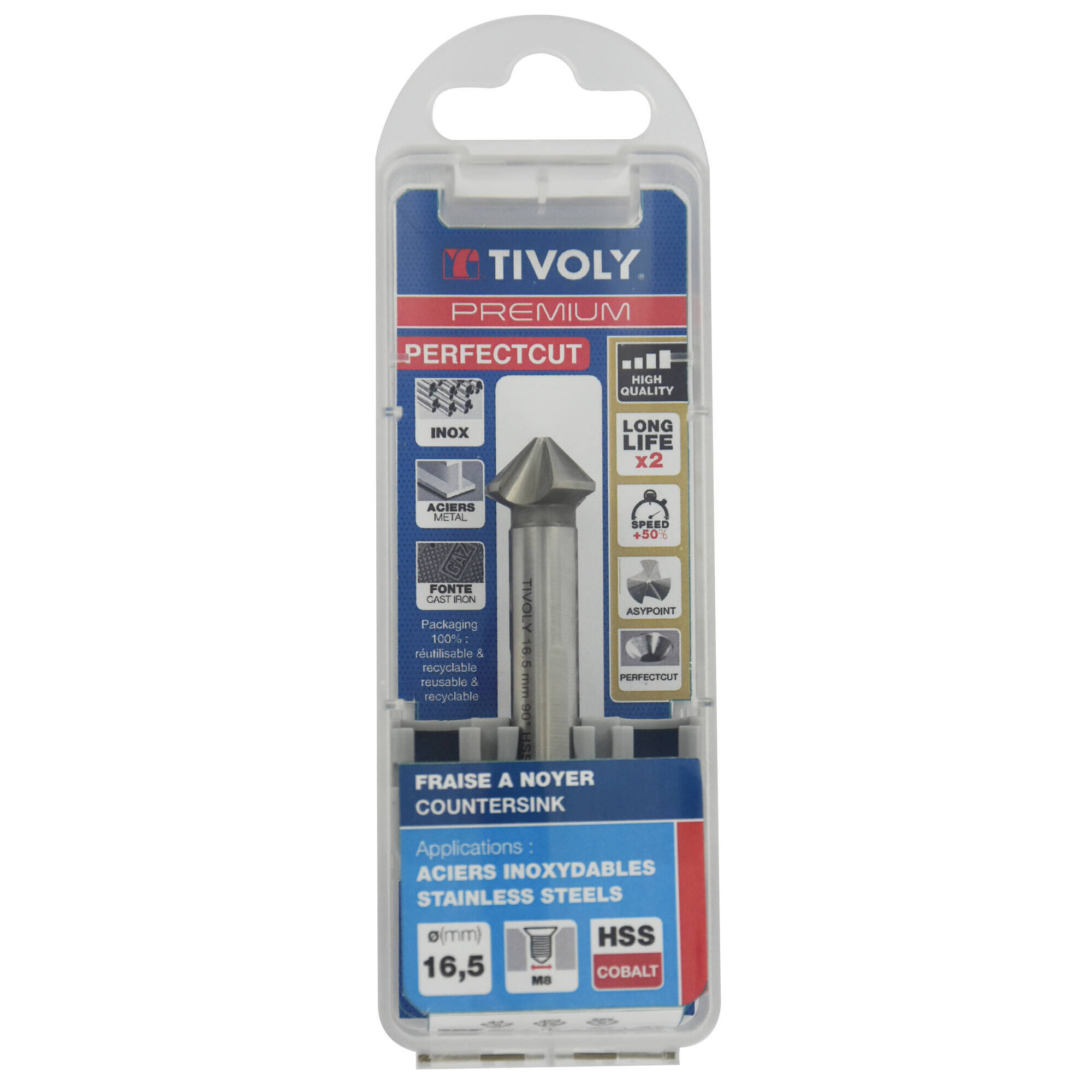 Avellanador PERFECTCUTl 90° HSS-E5 (cobalto 5%) -DIN 335C - Afilado ASYPOINT -Mango con 3 caras planas (Caja colgante) / Ø: 16.5 / L: 60