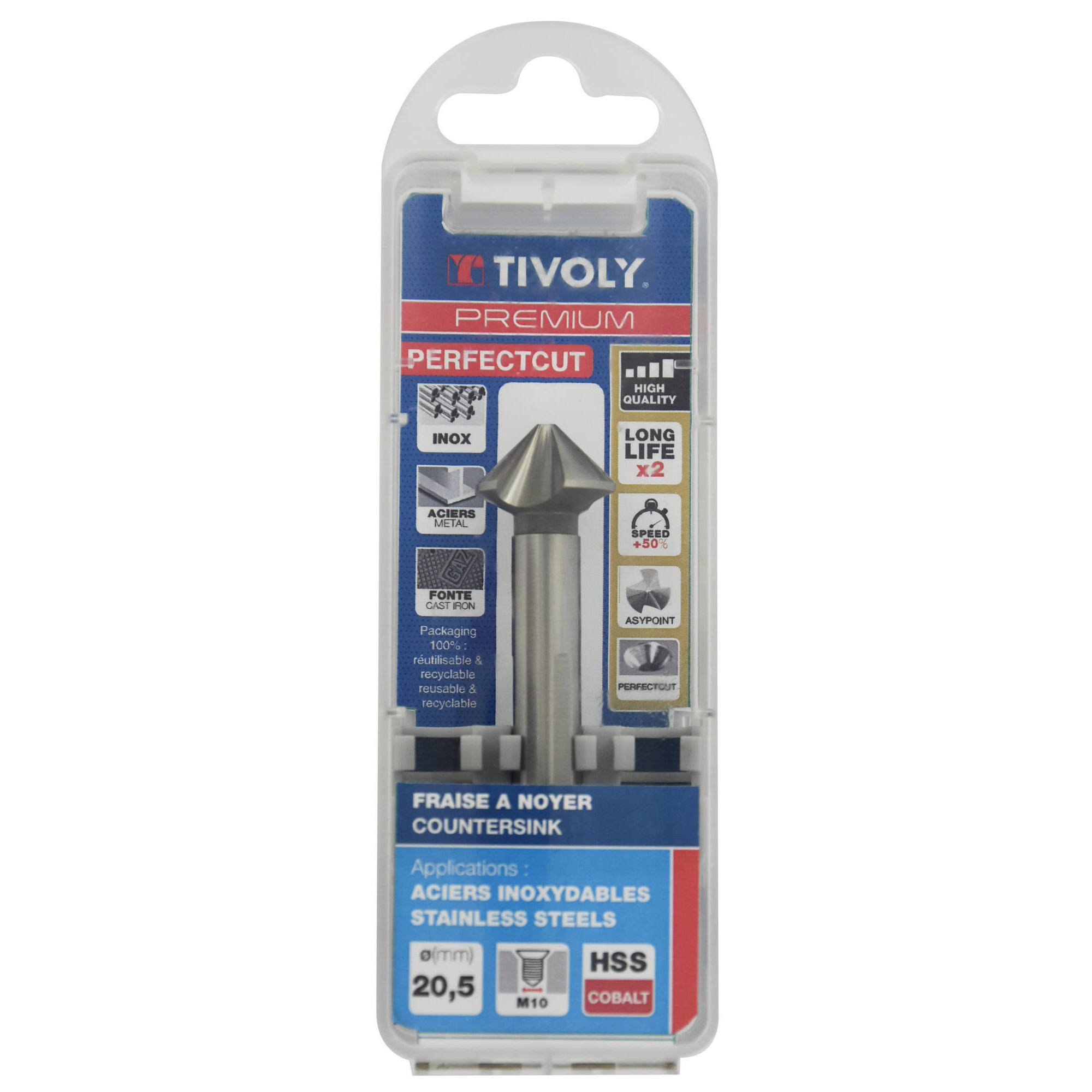Avellanador PERFECTCUTl 90° HSS-E5 (cobalto 5%) -DIN 335C - Afilado ASYPOINT -Mango con 3 caras planas (Caja colgante) / Ø: 20.50 / L: 63