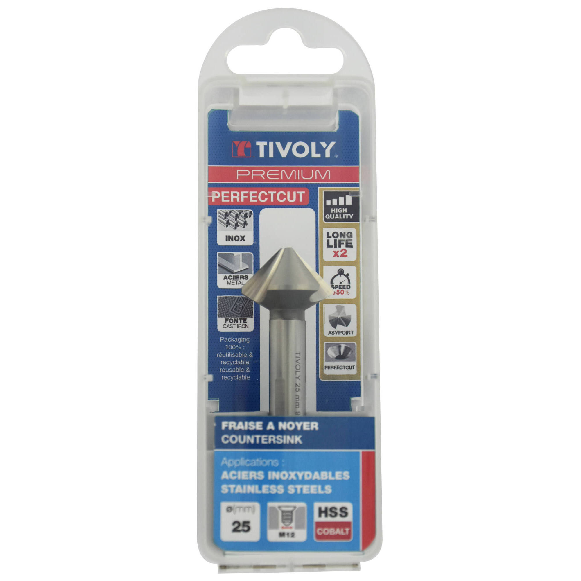 Avellanador PERFECTCUTl 90° HSS-E5 (cobalto 5%) -DIN 335C - Afilado ASYPOINT -Mango con 3 caras planas (Caja colgante) / Ø: 25 / L: 67