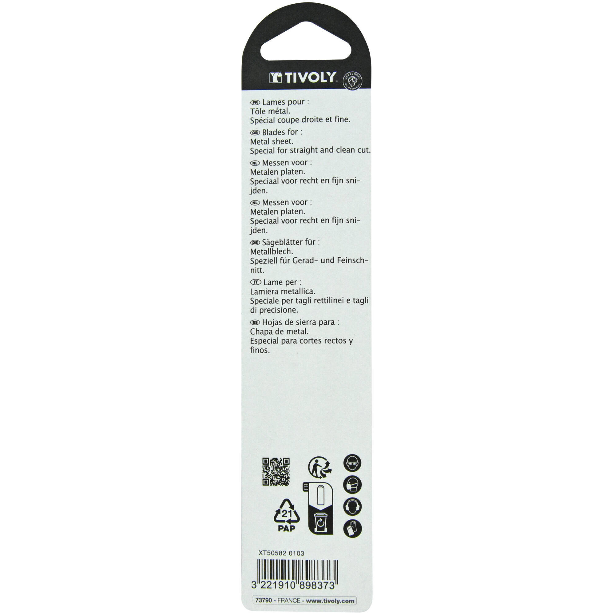 Hoja de sierra de sable -Para chapa metálica -Enganche universal (Funda cartón) / L: 150 / H: 130 /Corte recto