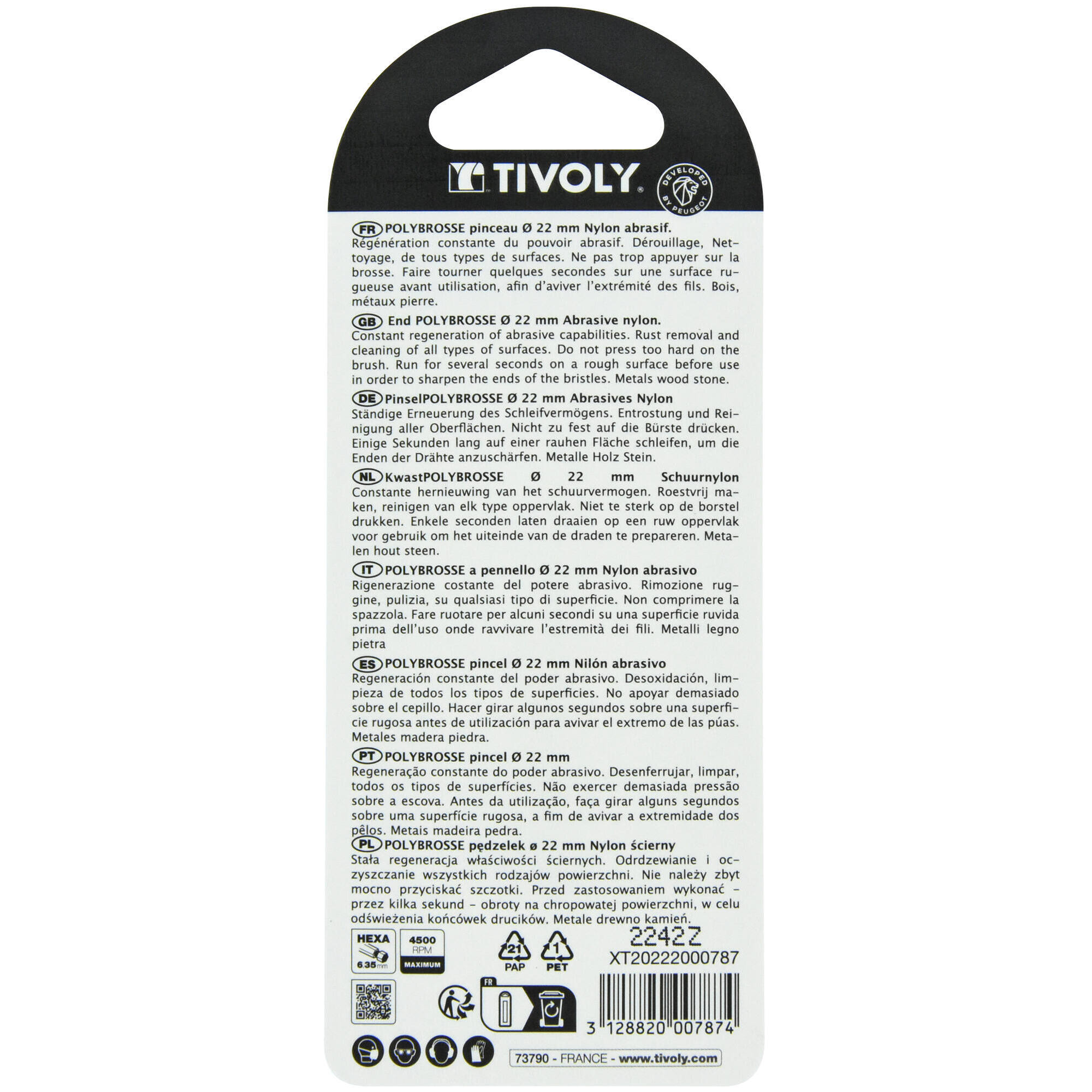 Cepillo PINCEL -Hilo de nailon azul -Decapado de madera (Blíster) / Ø: 22 /