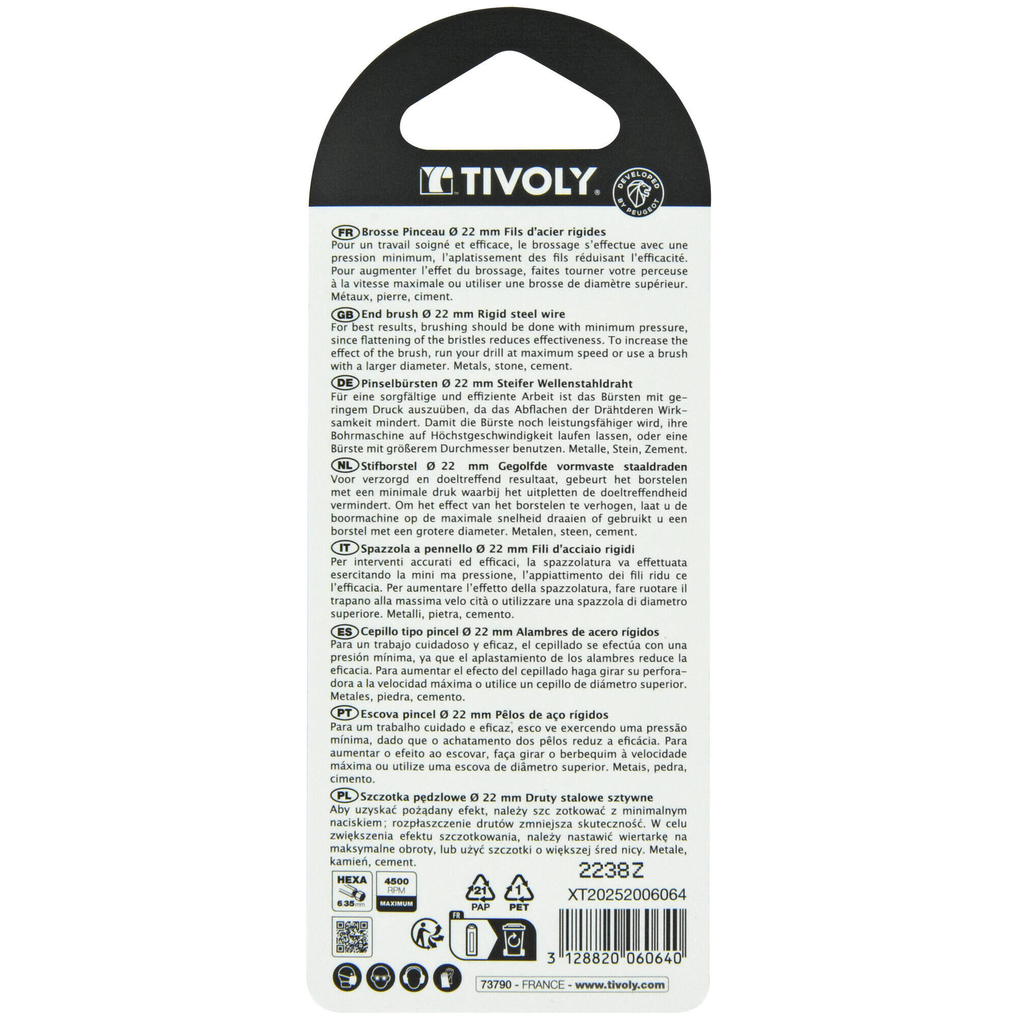 Cepillo PINCEL -Alambre de acero ondulado -Decapado de metal (Blíster) / Ø: 22 / 0.35