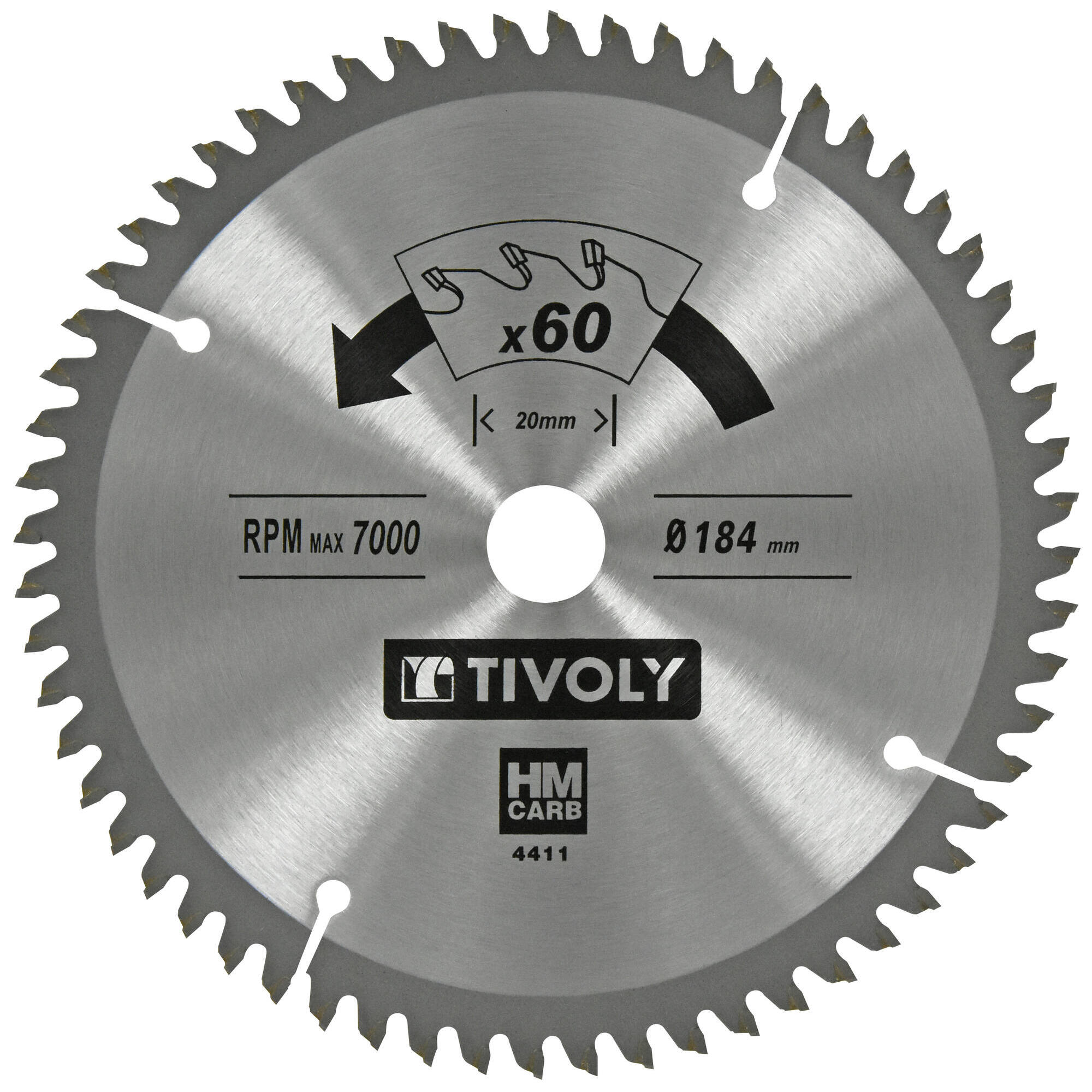 Ø: 184 x Ø2: 20 x Z: 60 / Hojas de sierra circular -Acabado -Para plástico, aluminio y acero inoxidable -Uso en sierra portátil (Funda cartón)