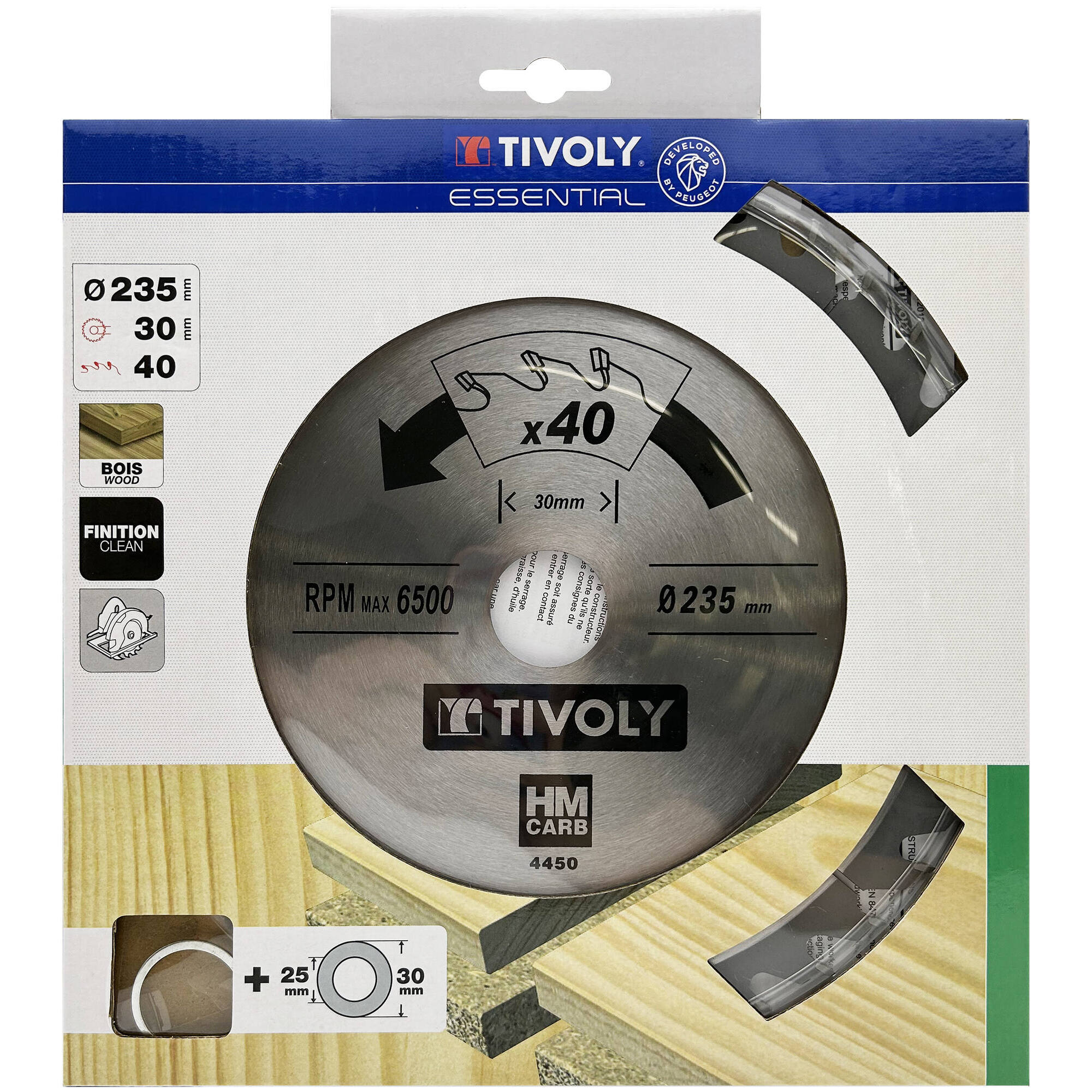Ø: 235 x Ø2: 30 x Z: 40 / Hojas de sierra circular -Acabado -Para madera dura, estratificada y parqué -Uso en sierra portátil (Funda cartón)