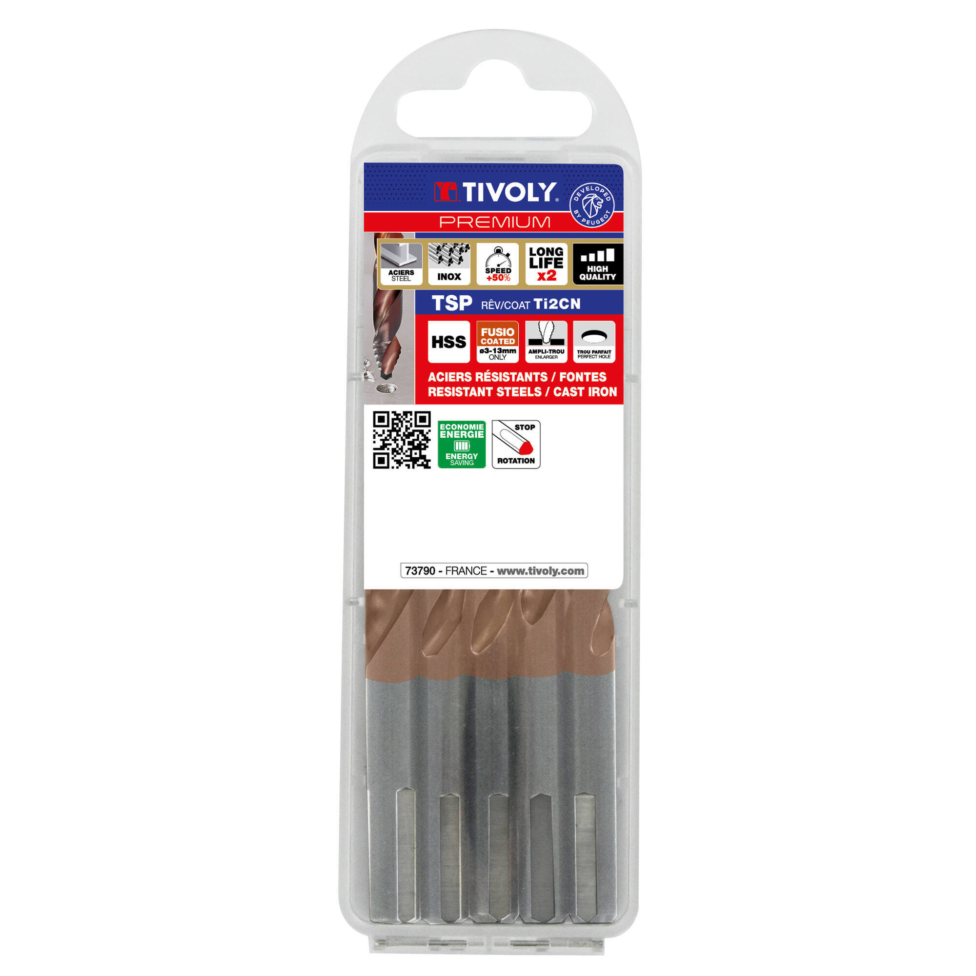 Ø: 3 / L: 61 / Broca para metal HSS PUNTA ESCALONADA | Recubrimiento FUSIO | DIN338 | h8 | Afilado Tivoly Smart Point (Caja colgante)