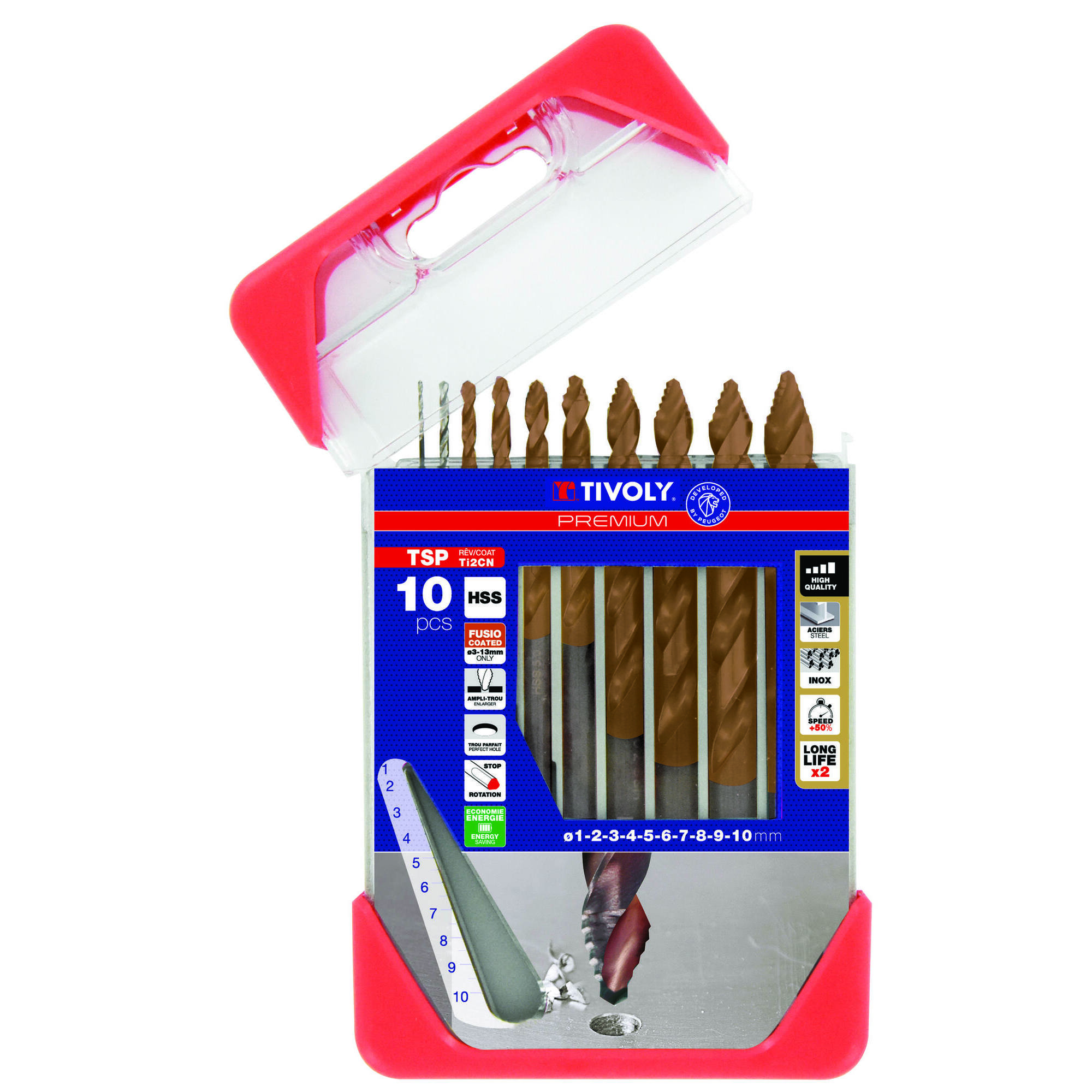 11457170001 - 10 brocas para metal HSS Recubrimiento FUSIO Afilado Tivoly Smart Point Ø 1 a 10mm