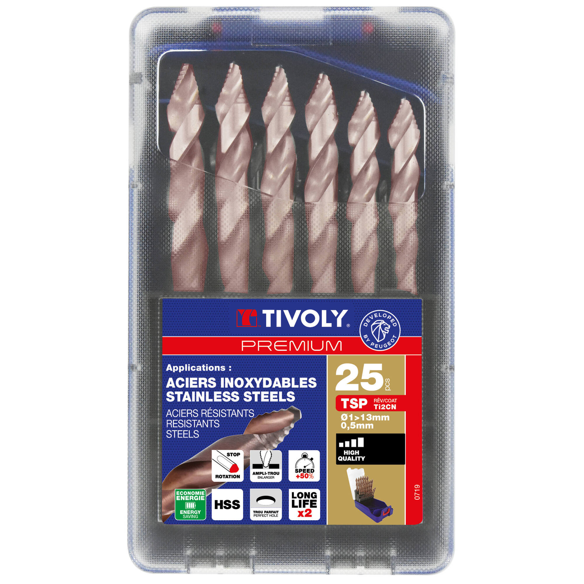 25 brocas para metal HSS recubrimiento FUSIO Afilado Tivoly Smart Point Ø 1 a 13mm