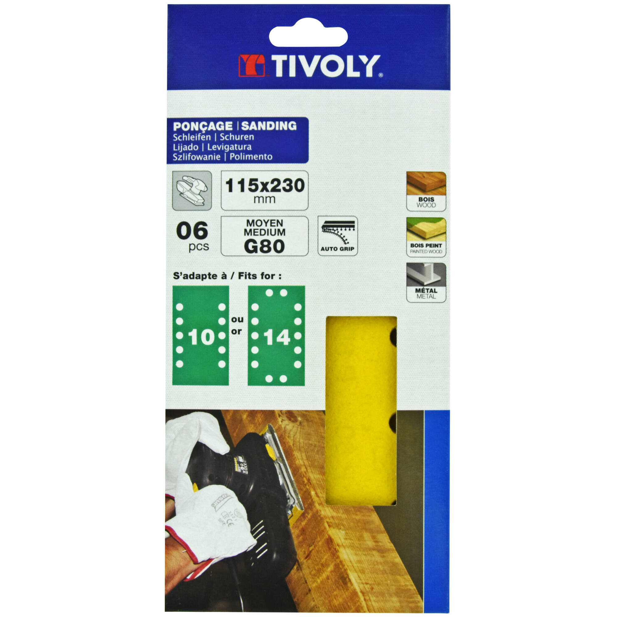 Hoja de lija AUTOADHESIVA -115x230 mm - Para lijadora orbital (Funda cartón) / Dim 115x230 / Gr : 80