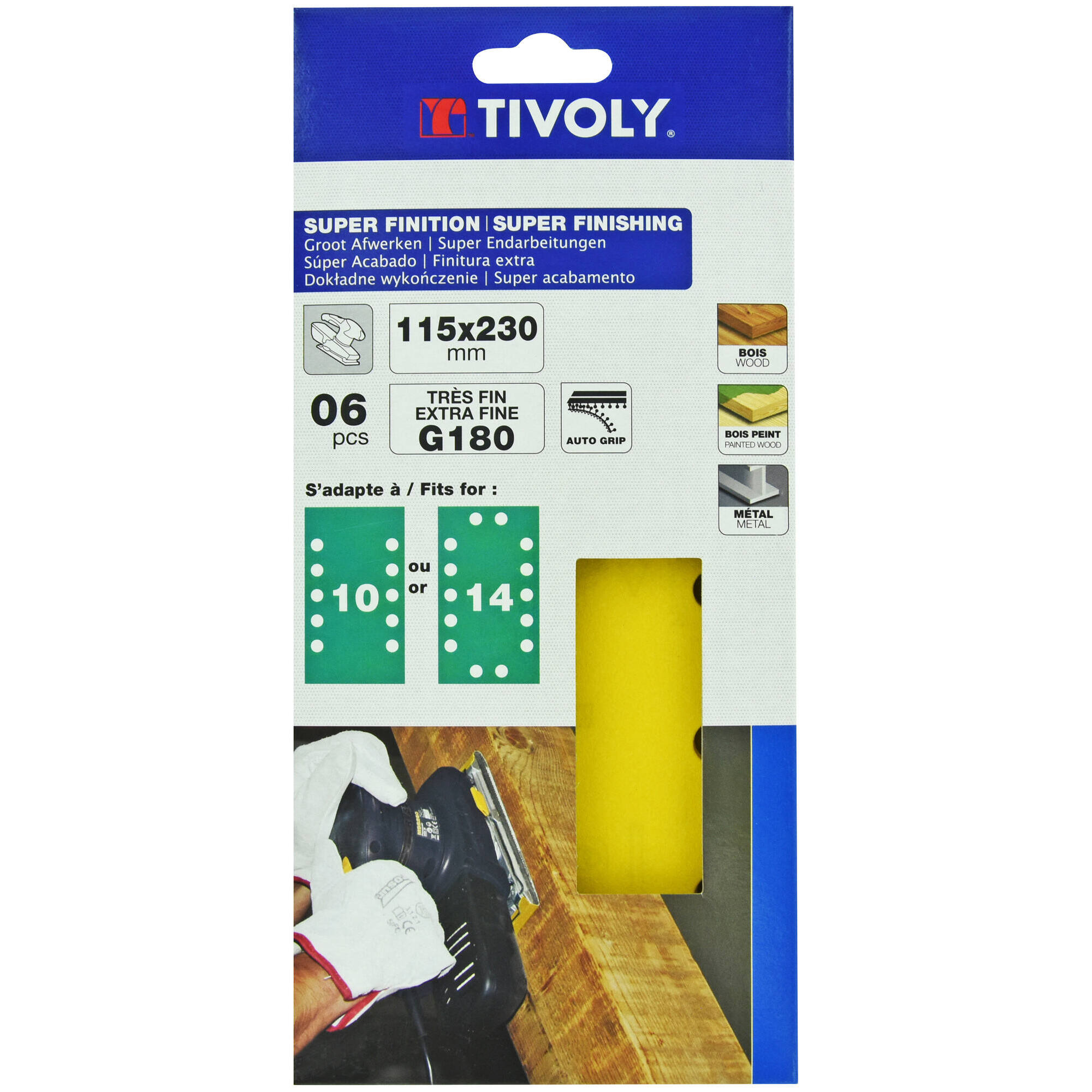 Hoja de lija AUTOADHESIVA -115x230 mm - Para lijadora orbital (Funda cartón) / Dim 115x230 / Gr : 180