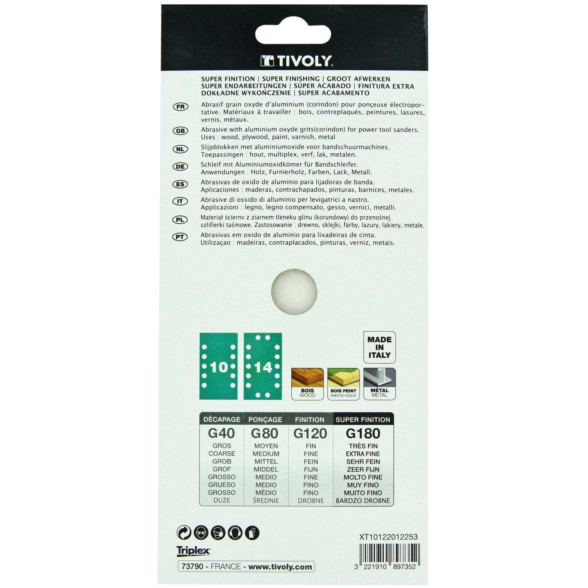 Hoja de lija AUTOADHESIVA -115x230 mm - Para lijadora orbital (Funda cartón) / Dim 115x230 / Gr : 180