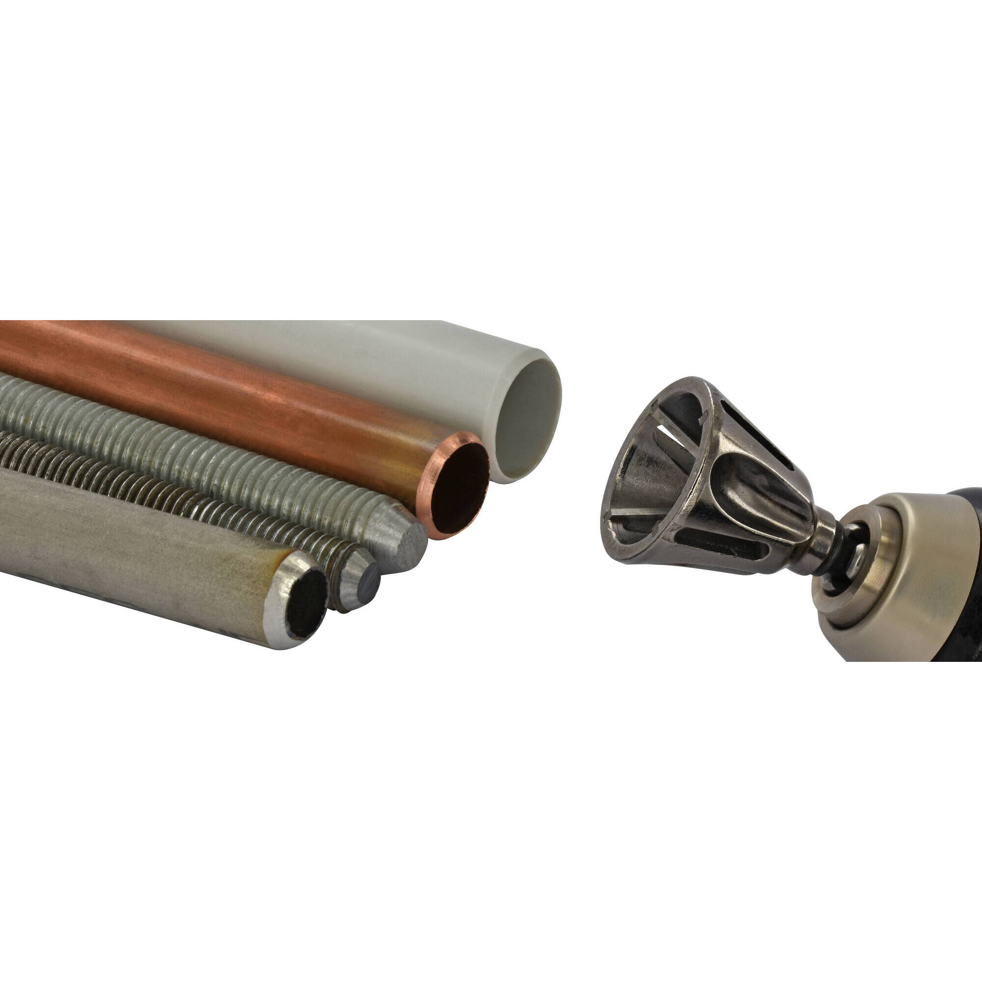 Fresa HSS de 4 hojas para desbarbar tubos y varillas roscadas. Vástago hexagonal de 6,35 mm de cambio rápido - Ø 4 a 20 mm