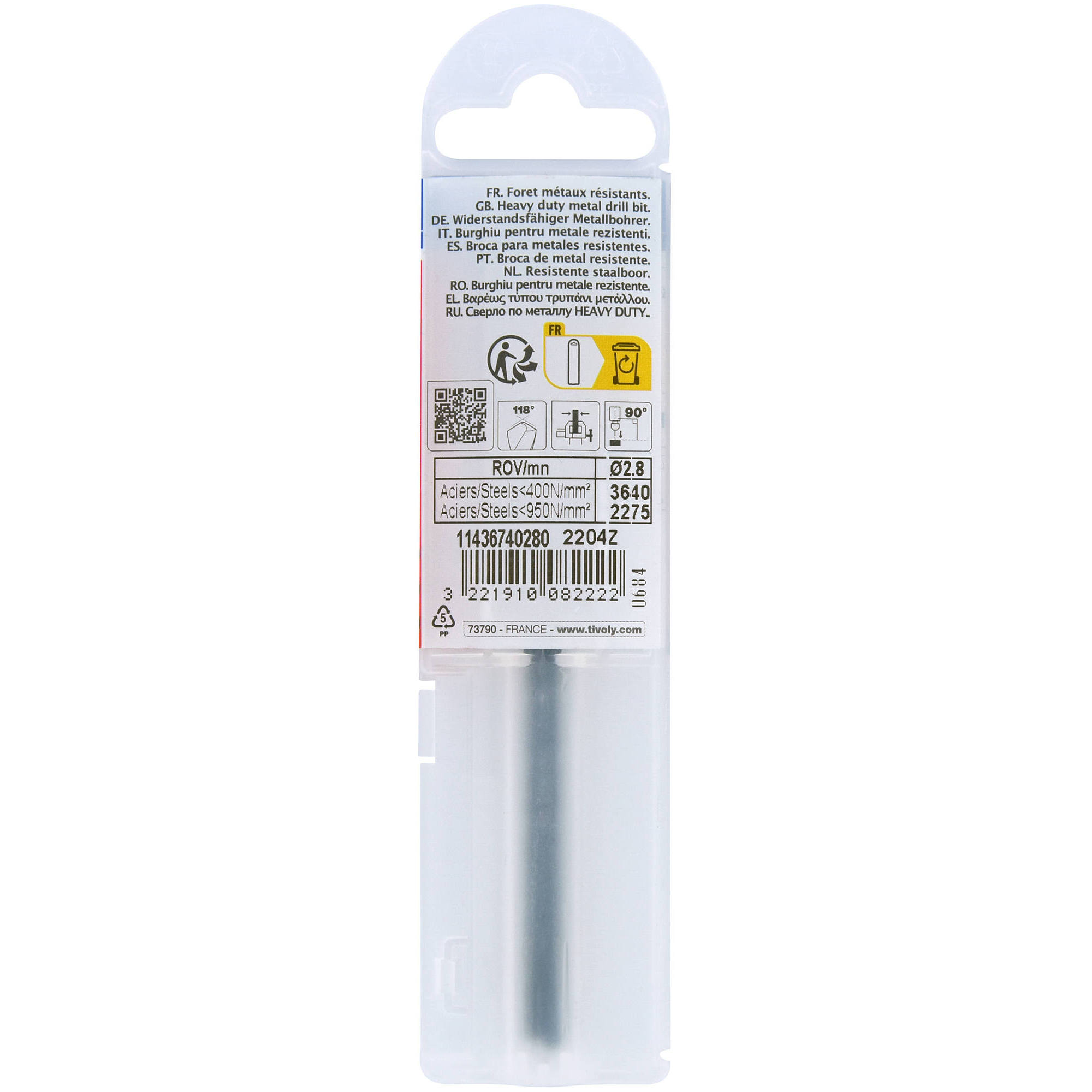 Ø: 2.8 / L: 61 / Broca para metal HSS - Tratamiento STEAM -Afilado SPLIT POINT (Funda plástico)